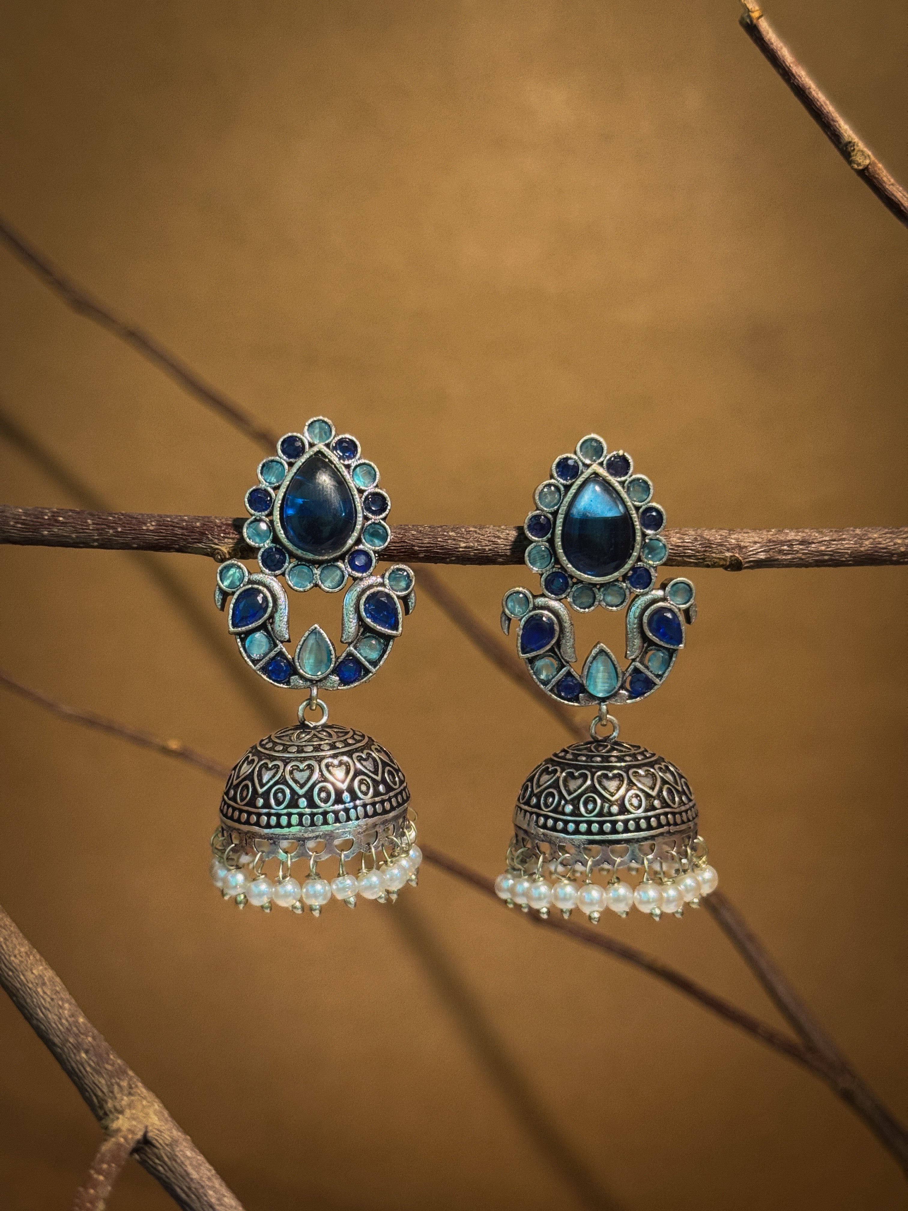 RUHANI BLUSH OXIDISED JHUMKA EARRINGS