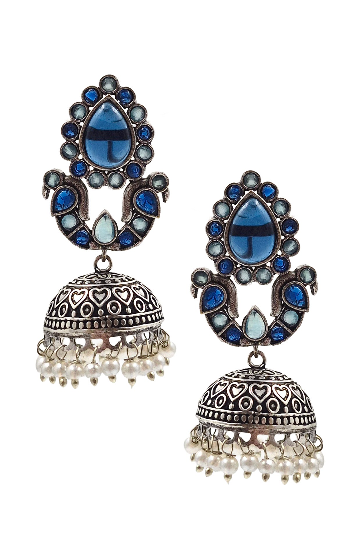 RUHANI BLUSH OXIDISED JHUMKA EARRINGS
