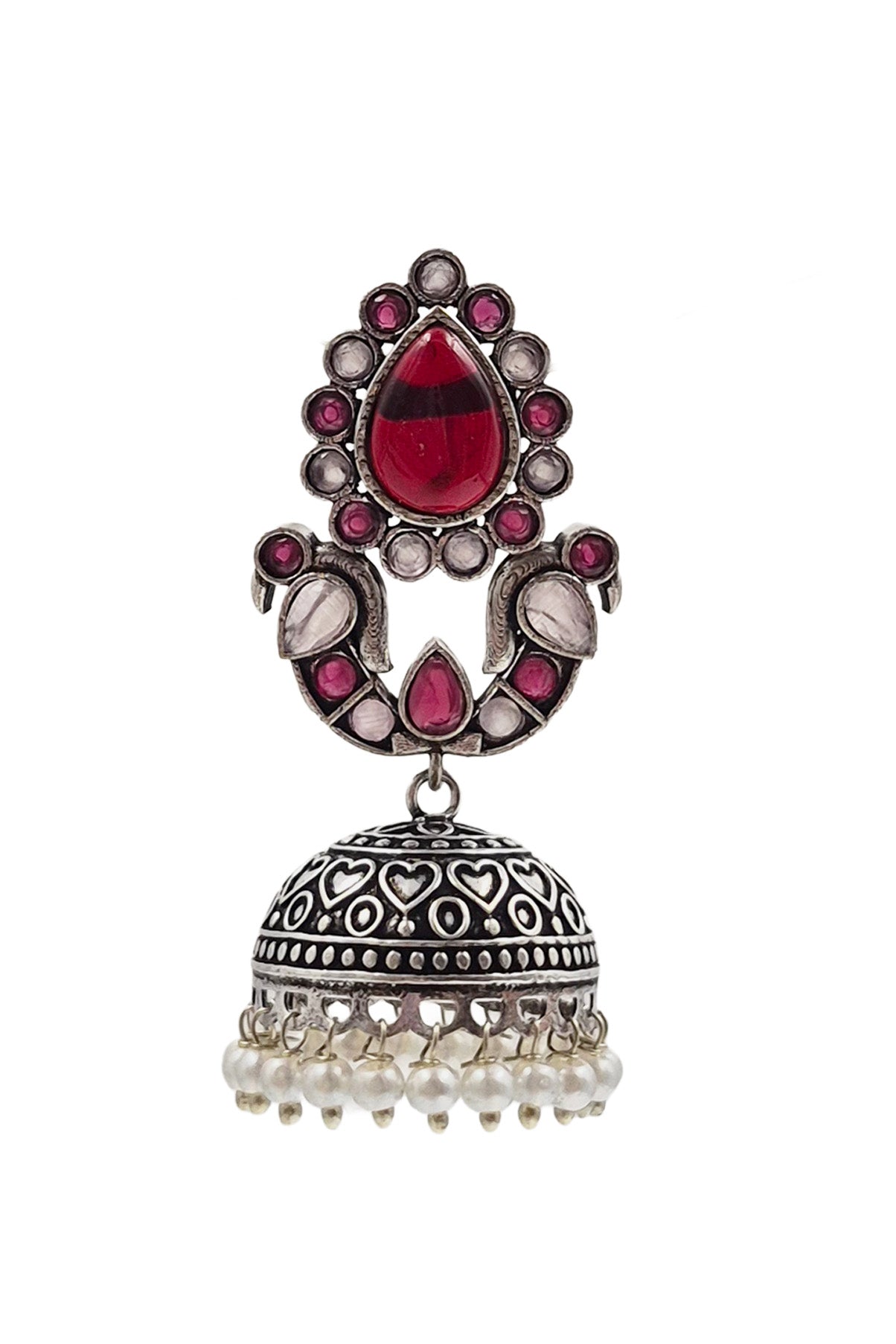 RUHANI BLUSH OXIDISED JHUMKA EARRINGS