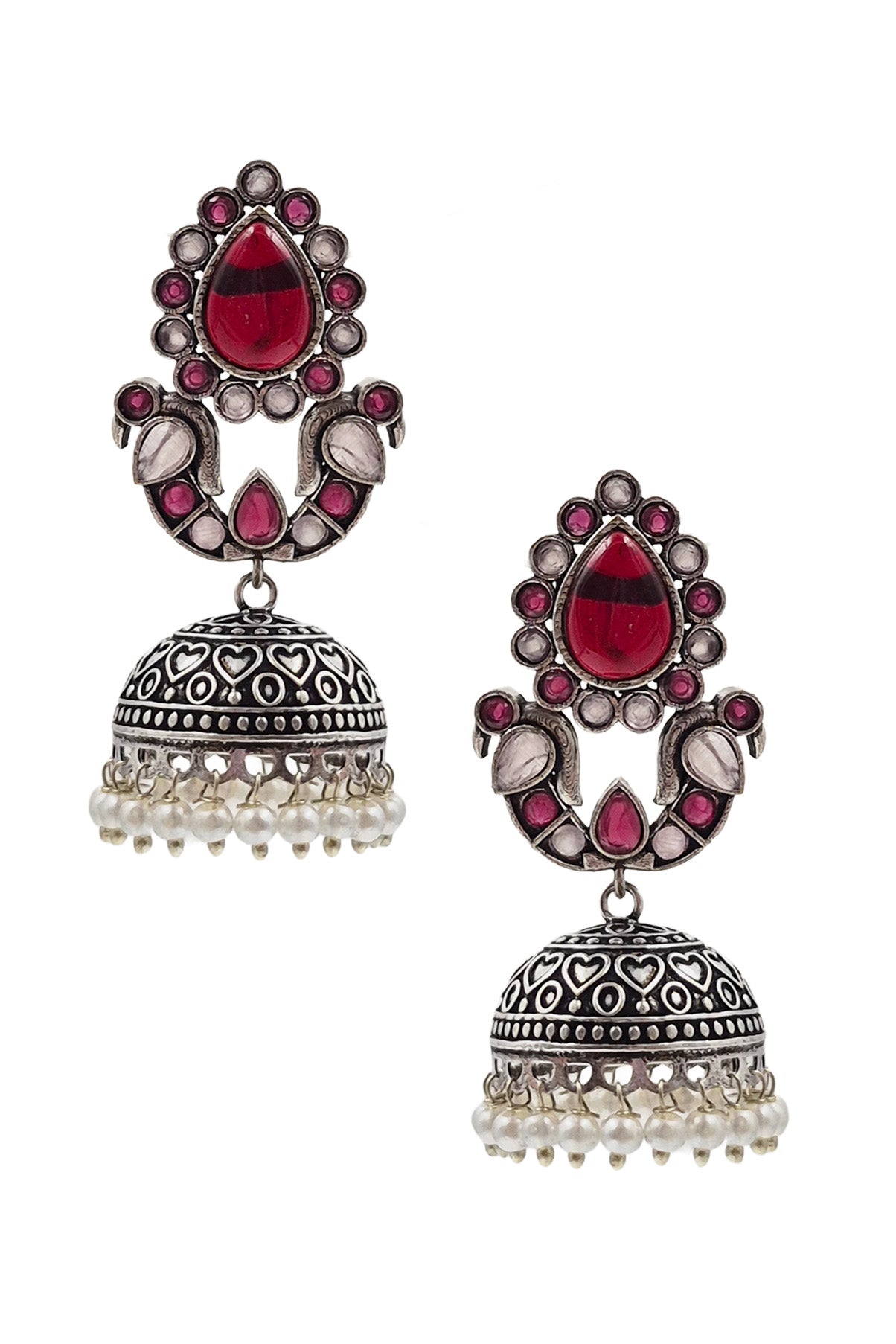 RUHANI BLUSH OXIDISED JHUMKA EARRINGS
