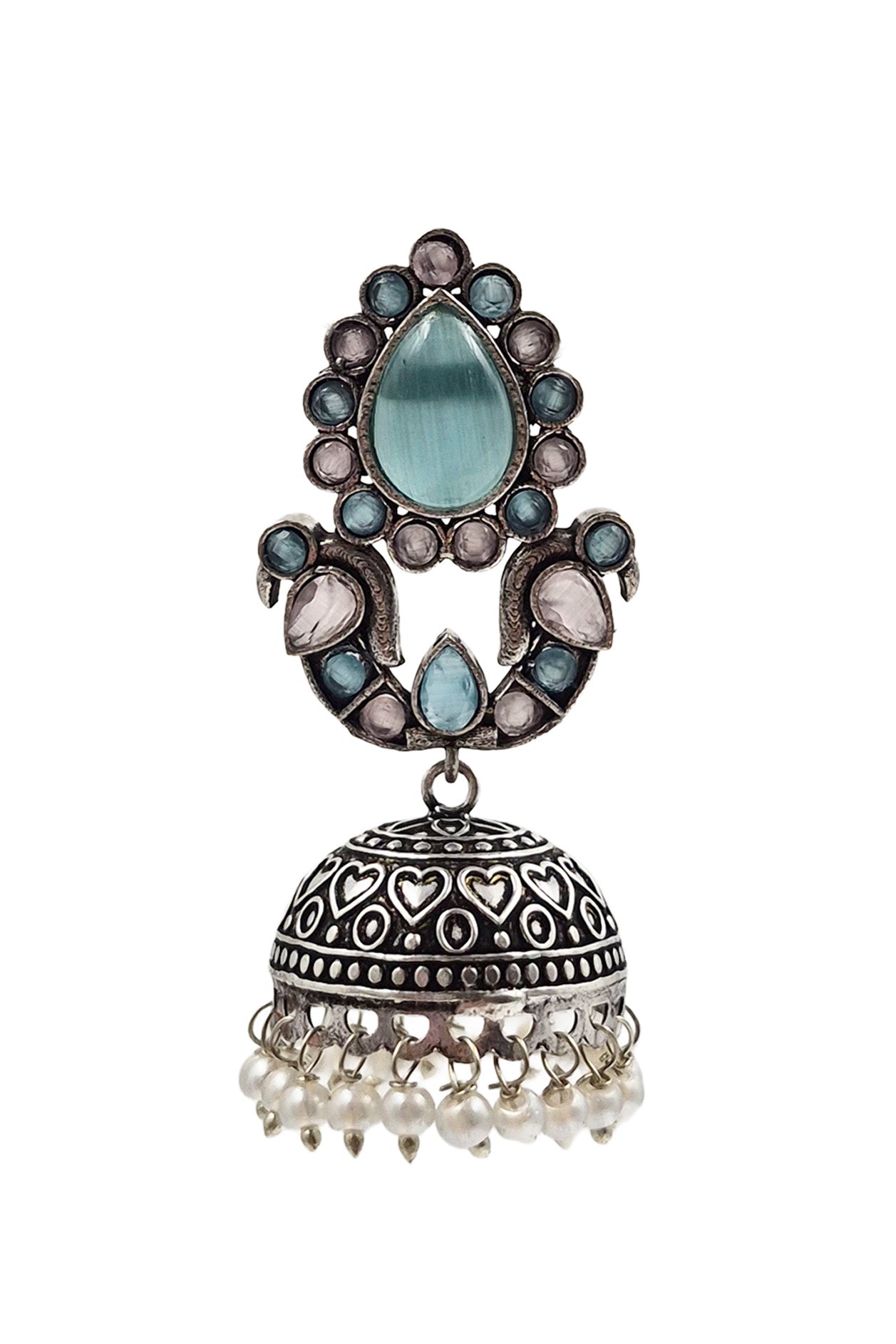 RUHANI BLUSH OXIDISED JHUMKA EARRINGS