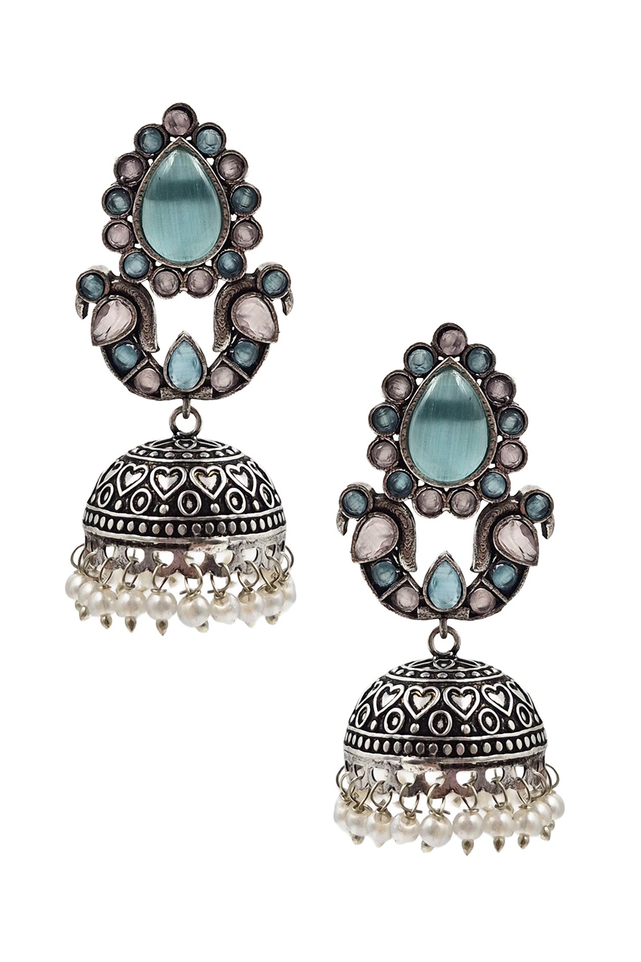 RUHANI BLUSH OXIDISED JHUMKA EARRINGS