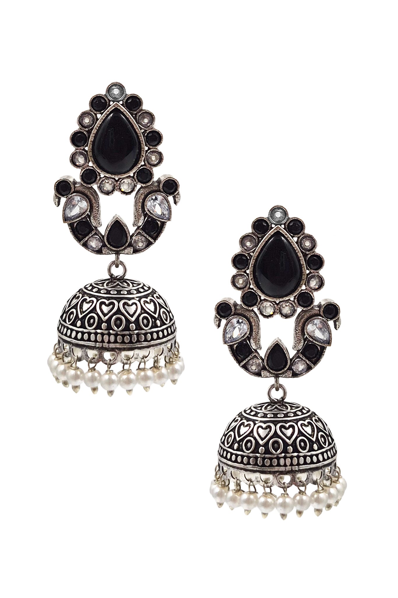 RUHANI BLUSH OXIDISED JHUMKA EARRINGS