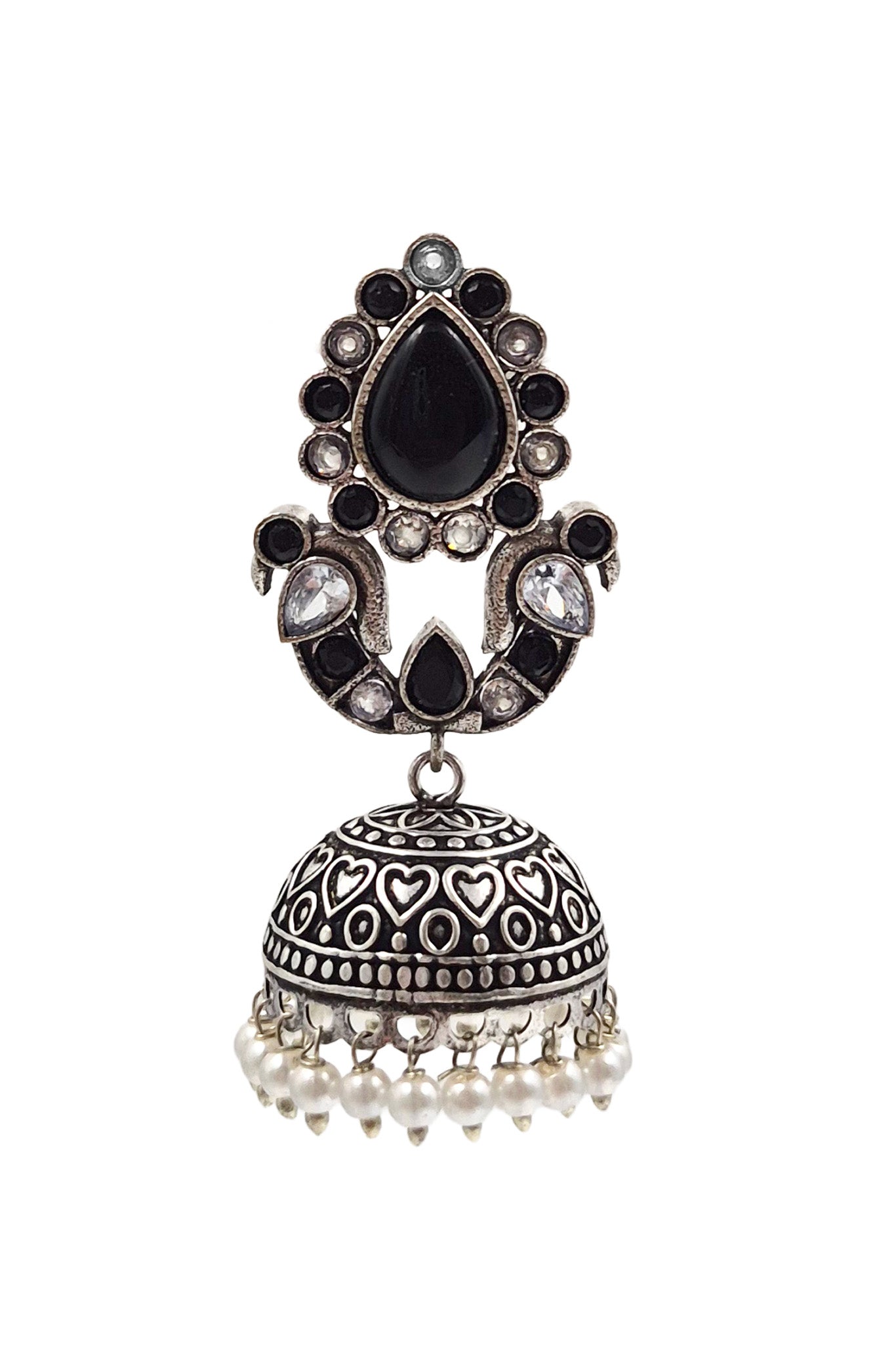RUHANI BLUSH OXIDISED JHUMKA EARRINGS