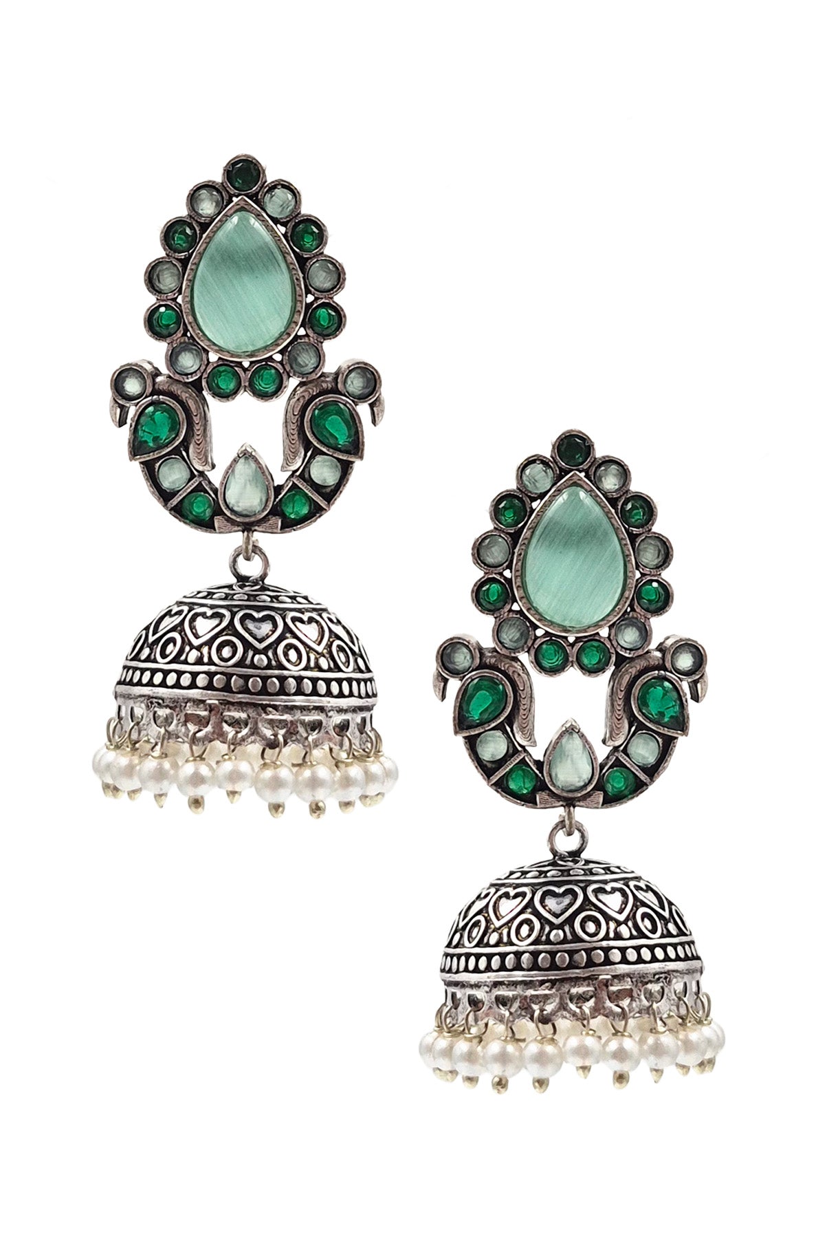 RUHANI BLUSH OXIDISED JHUMKA EARRINGS