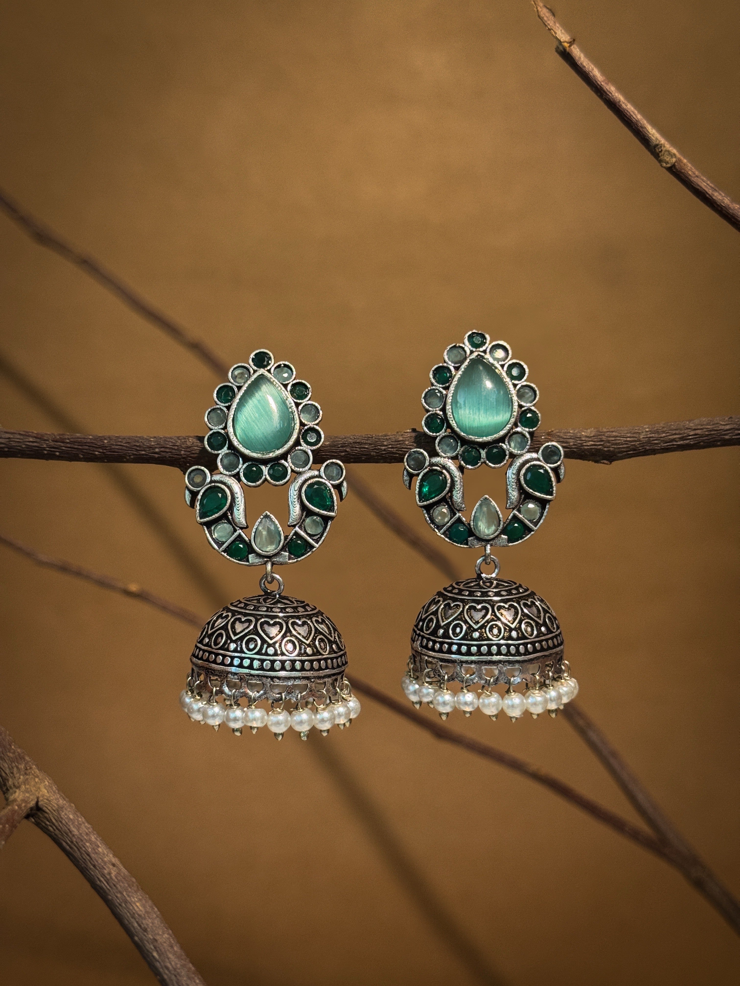 RUHANI BLUSH OXIDISED JHUMKA EARRINGS