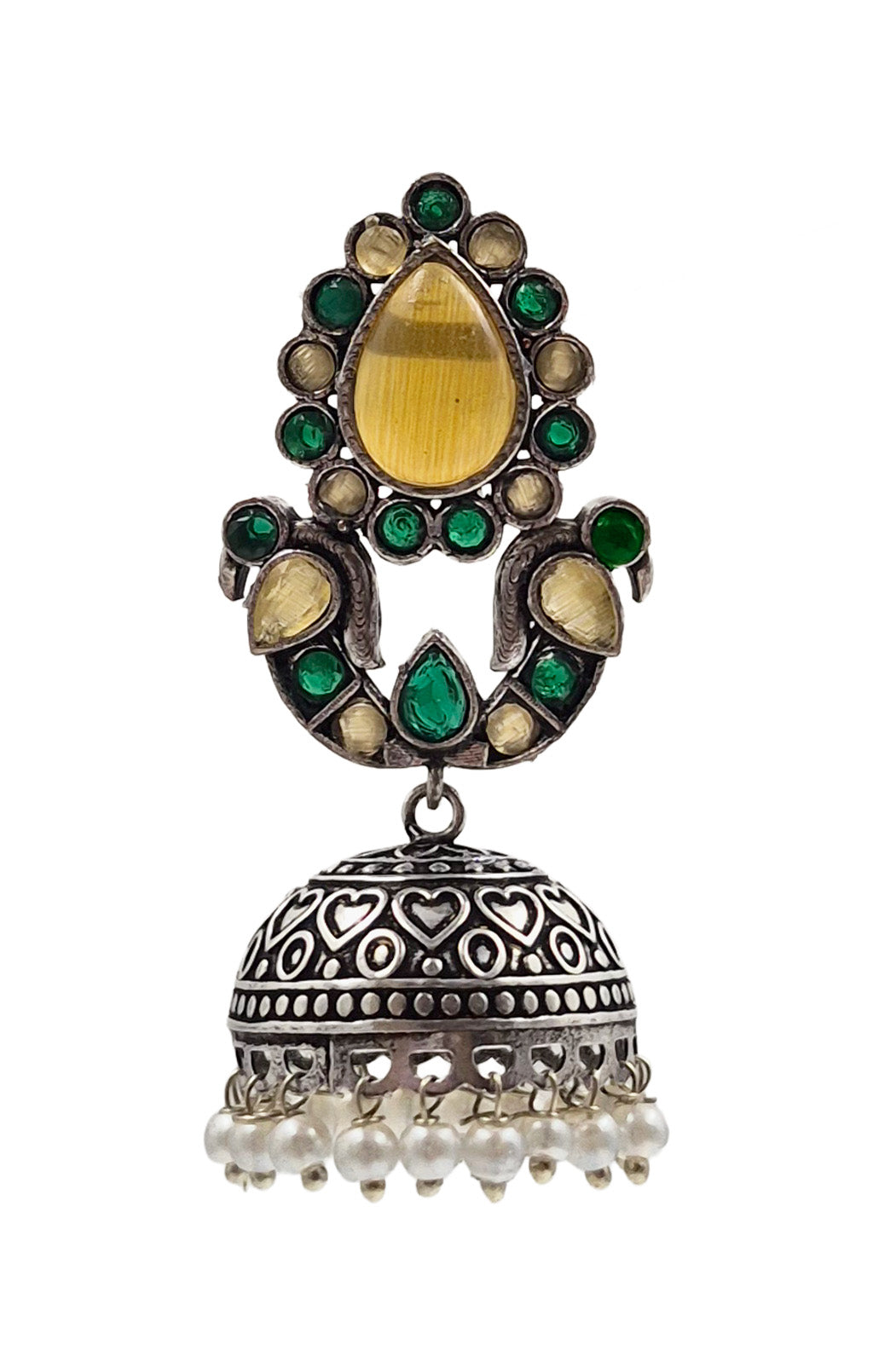 RUHANI BLUSH OXIDISED JHUMKA EARRINGS