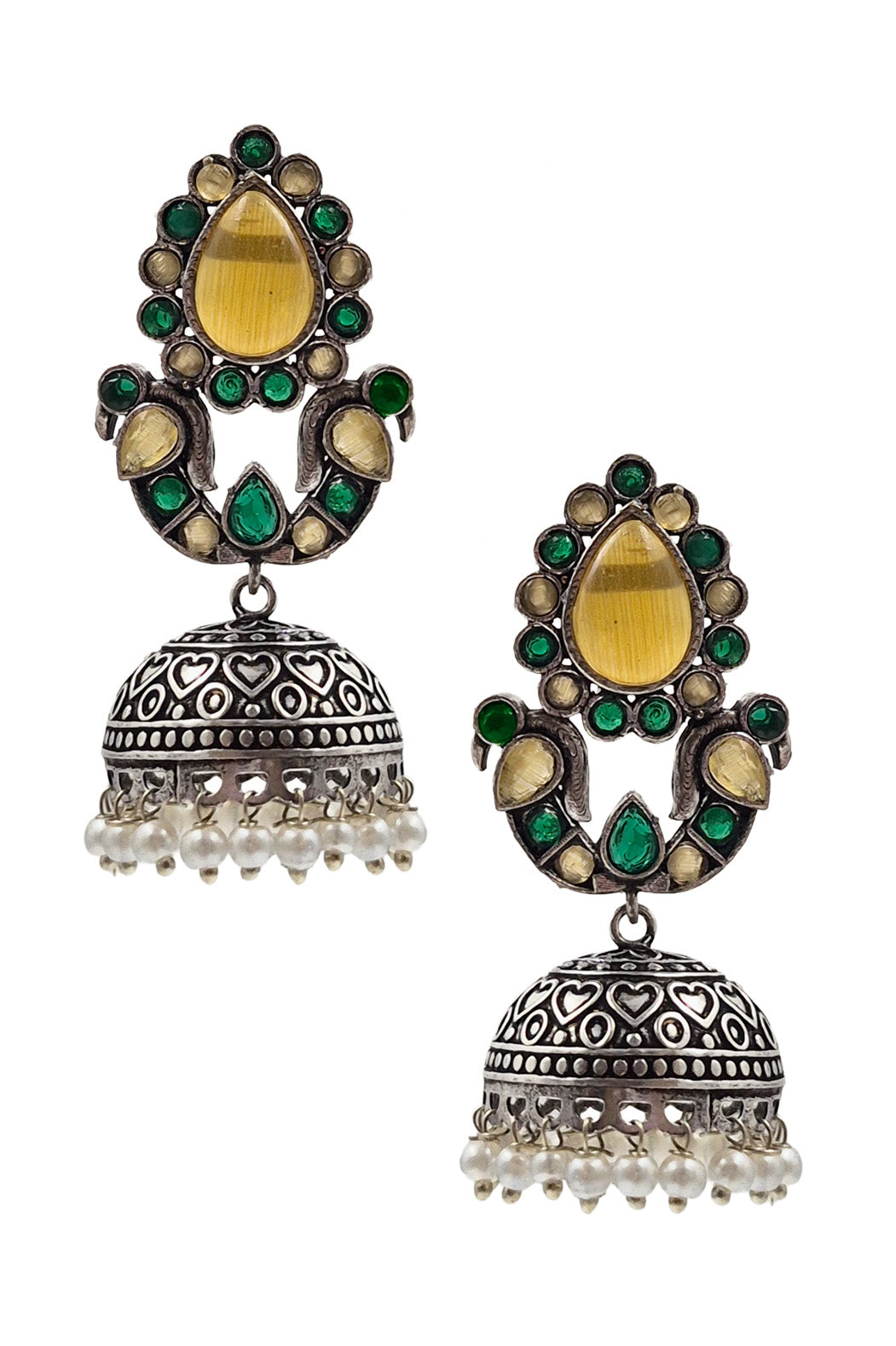 RUHANI BLUSH OXIDISED JHUMKA EARRINGS