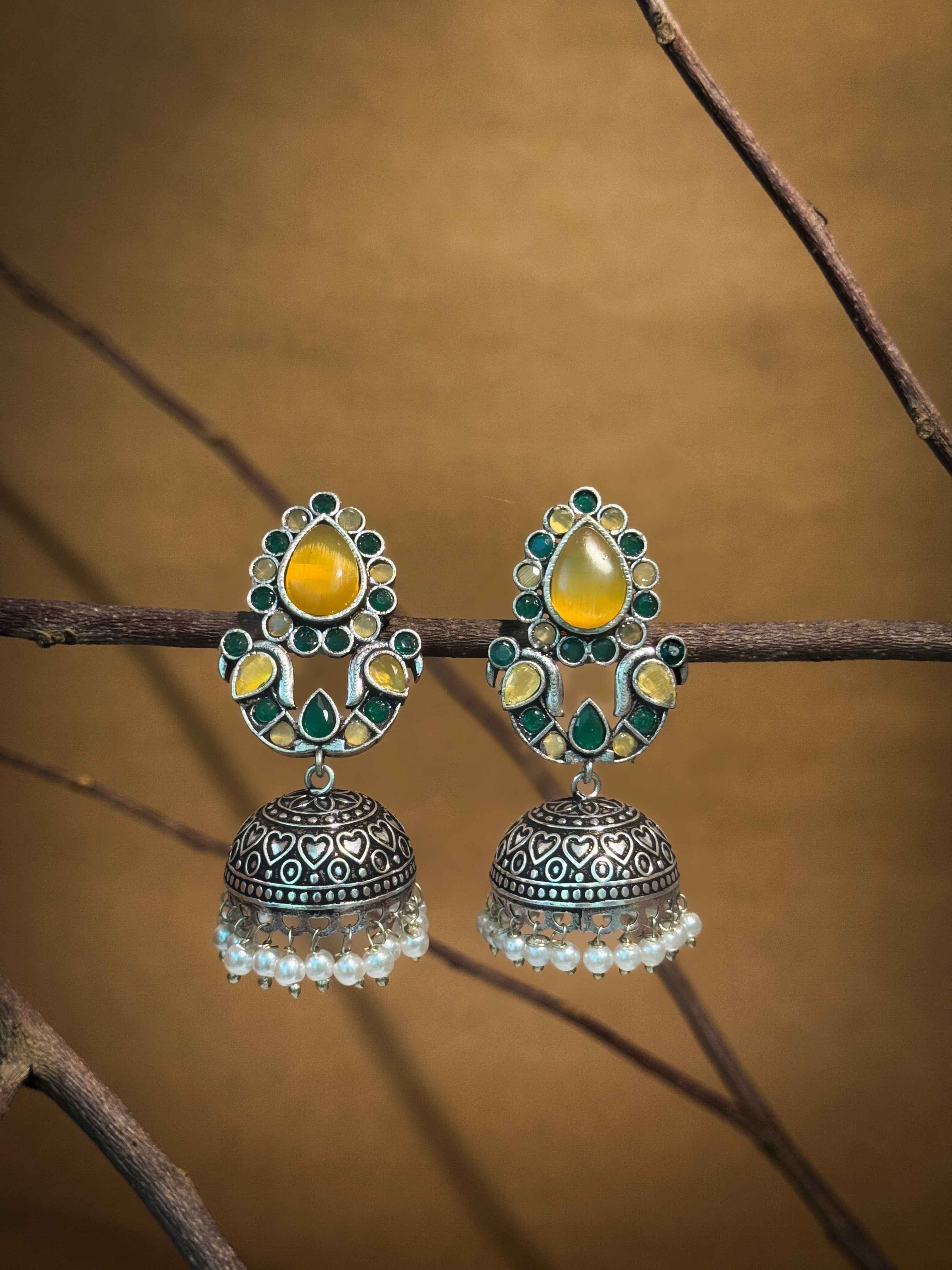 RUHANI BLUSH OXIDISED JHUMKA EARRINGS