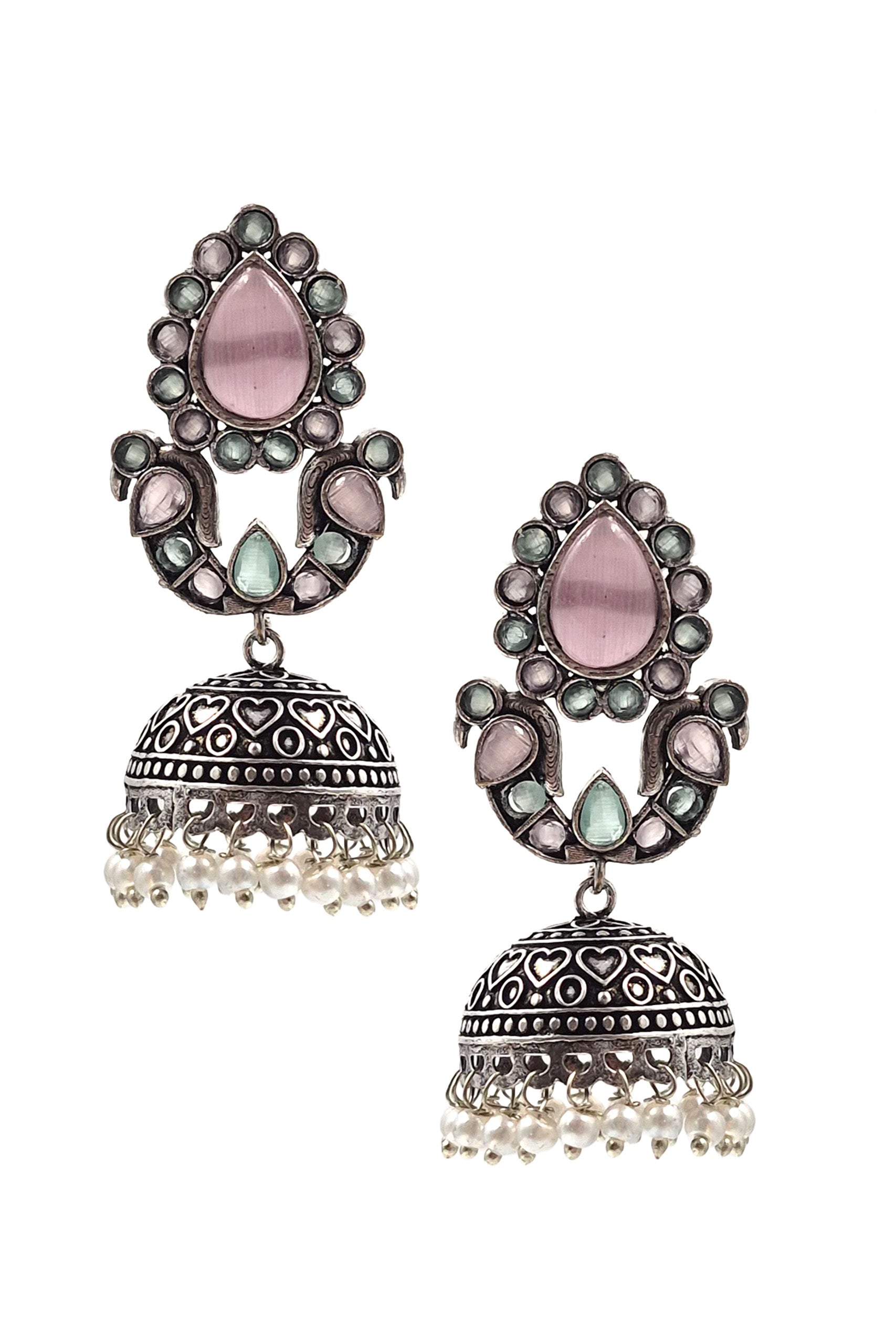 RUHANI BLUSH OXIDISED JHUMKA EARRINGS