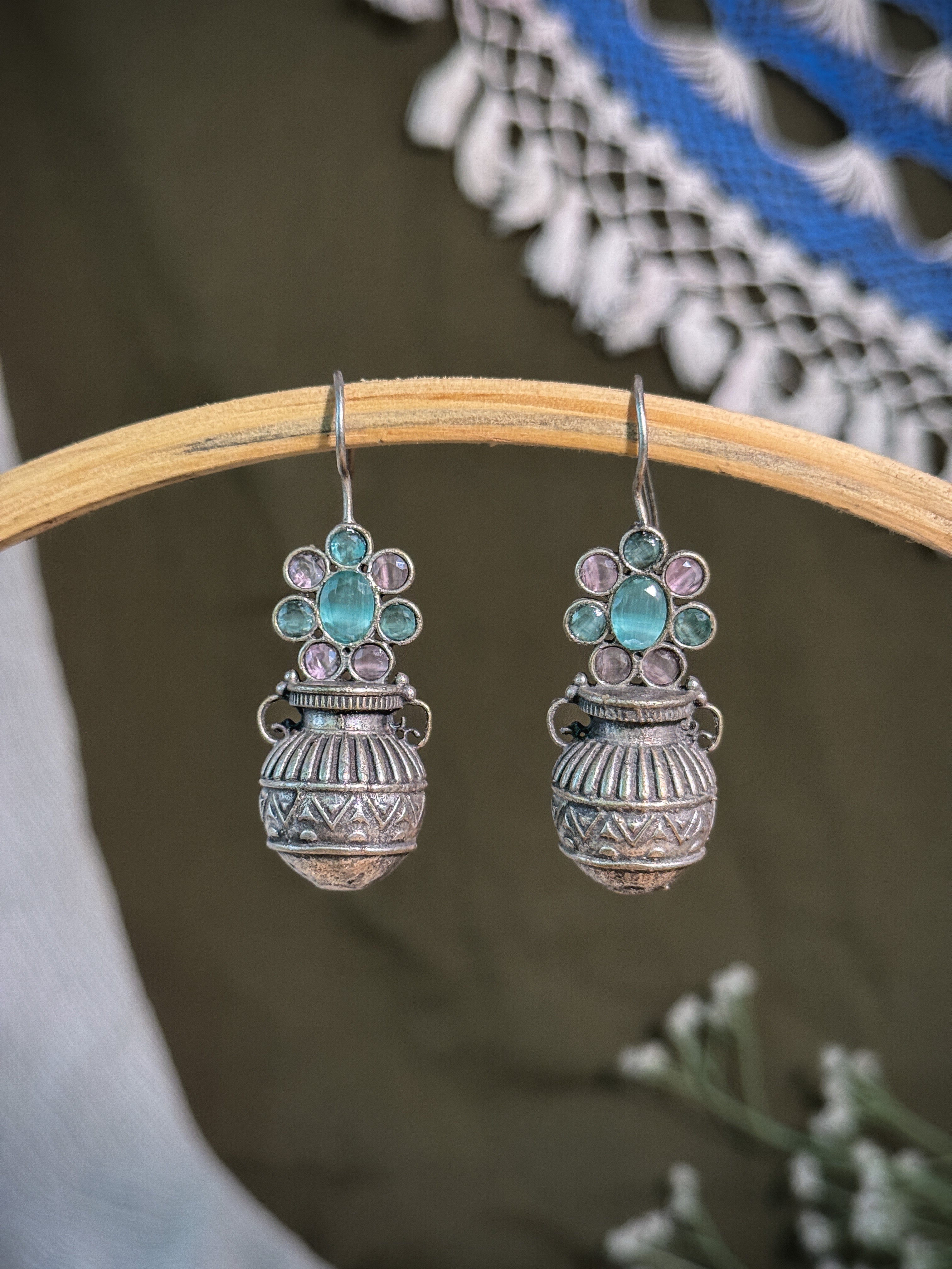 RUBY TRIBAL POT STONE EARRINGS