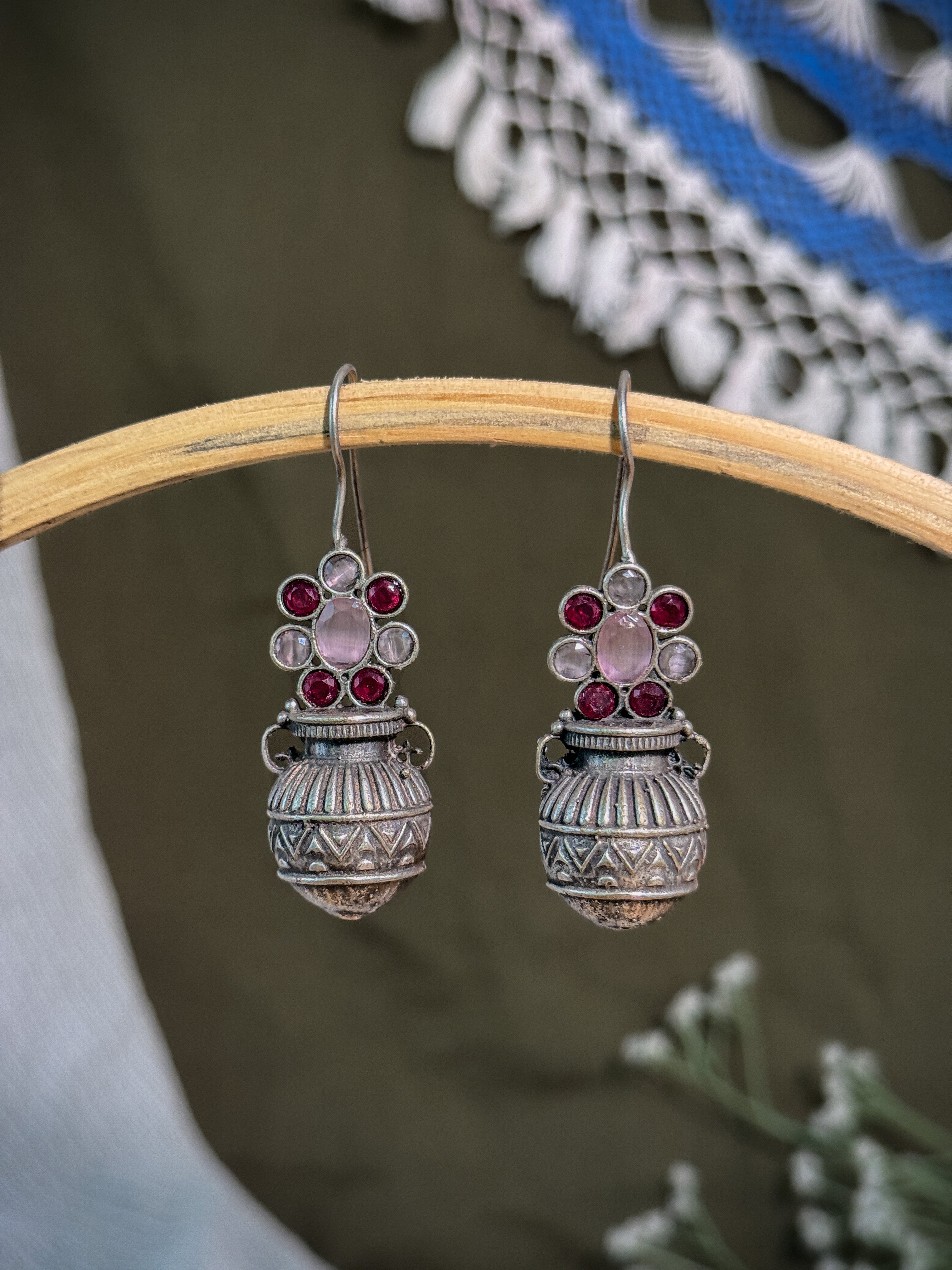RUBY TRIBAL POT STONE EARRINGS