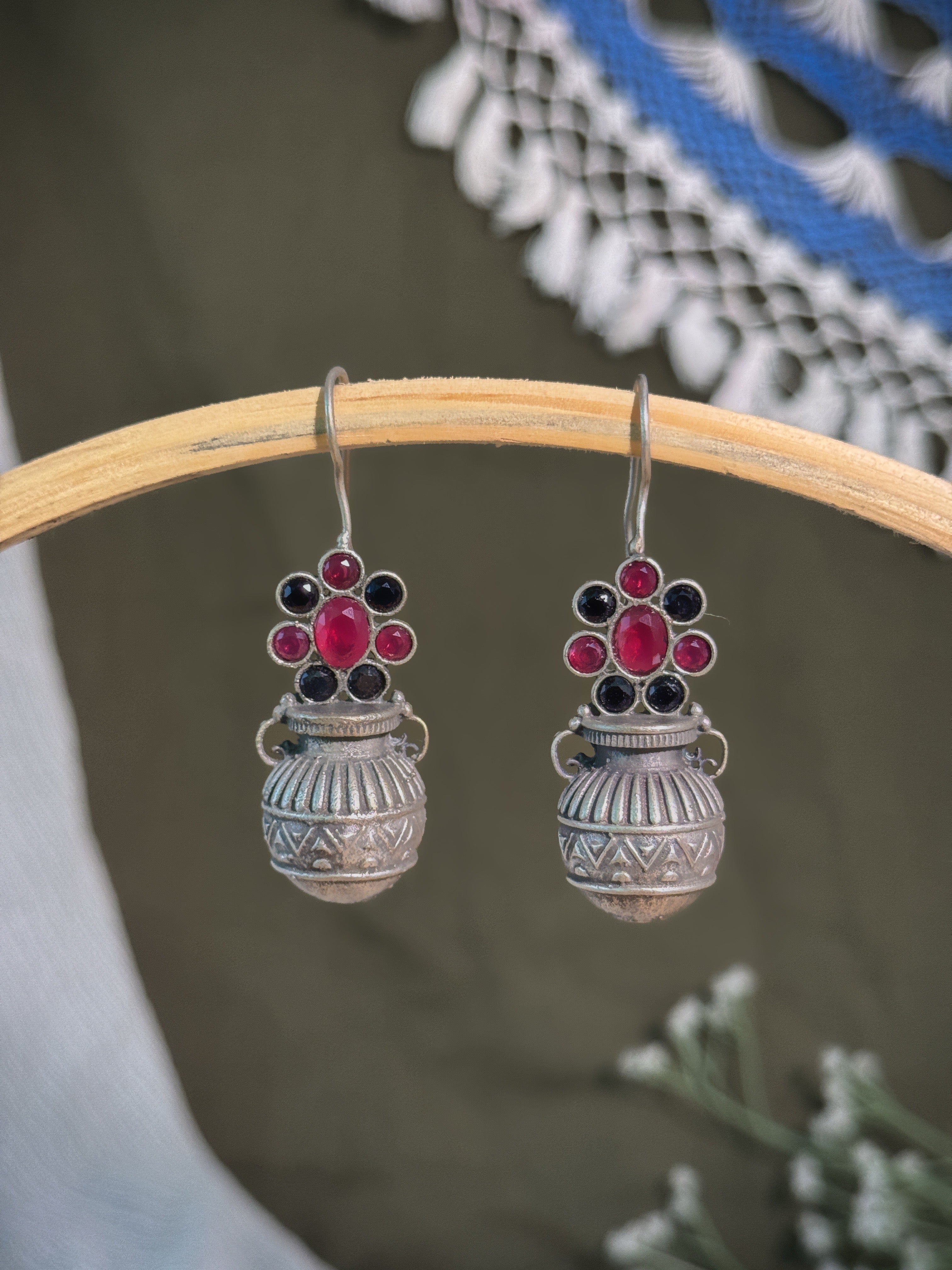 RUBY TRIBAL POT STONE EARRINGS