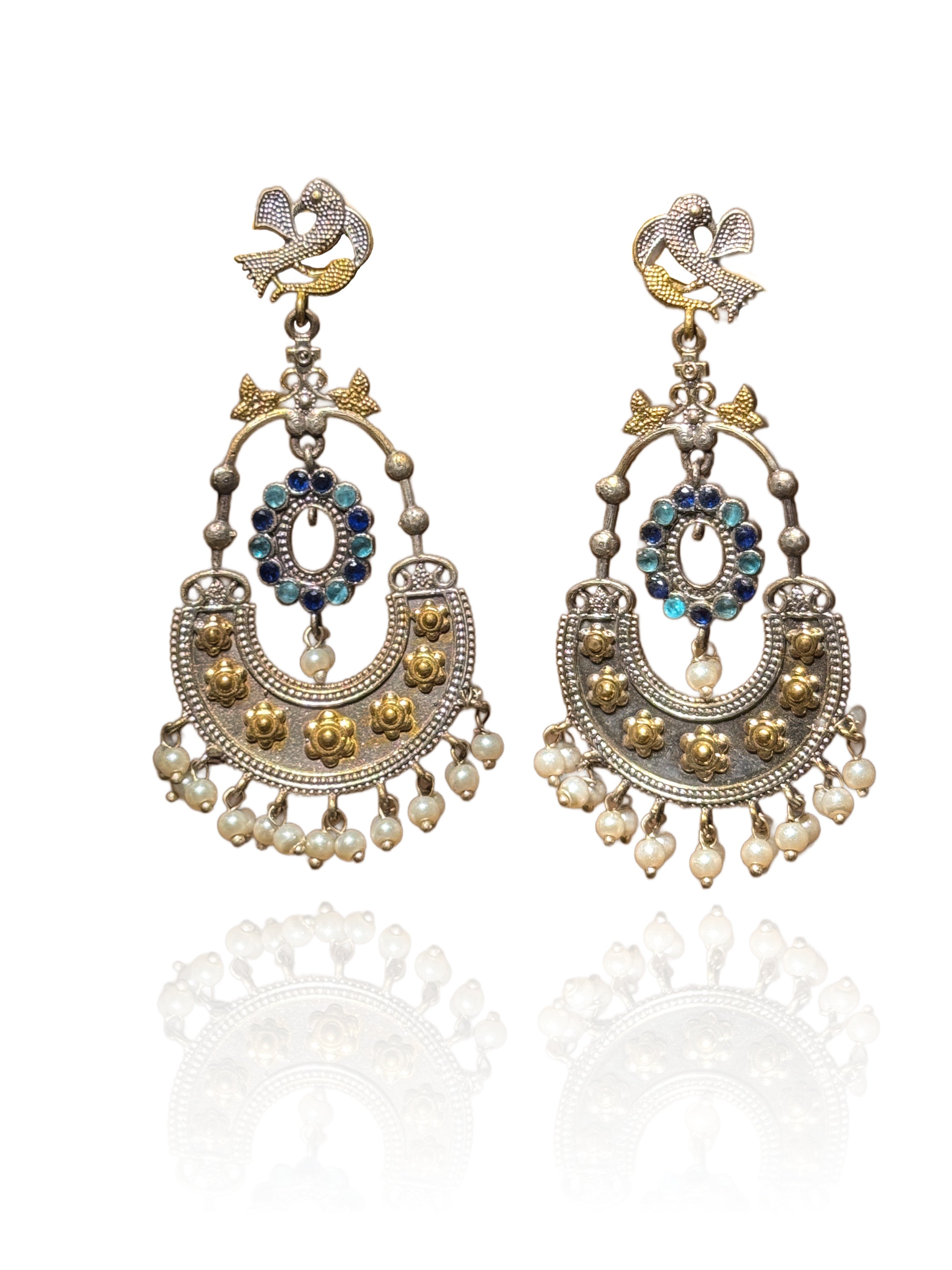 PEACOCK ROYALTY DUAL-TONE CHANDBALI EARRINGS