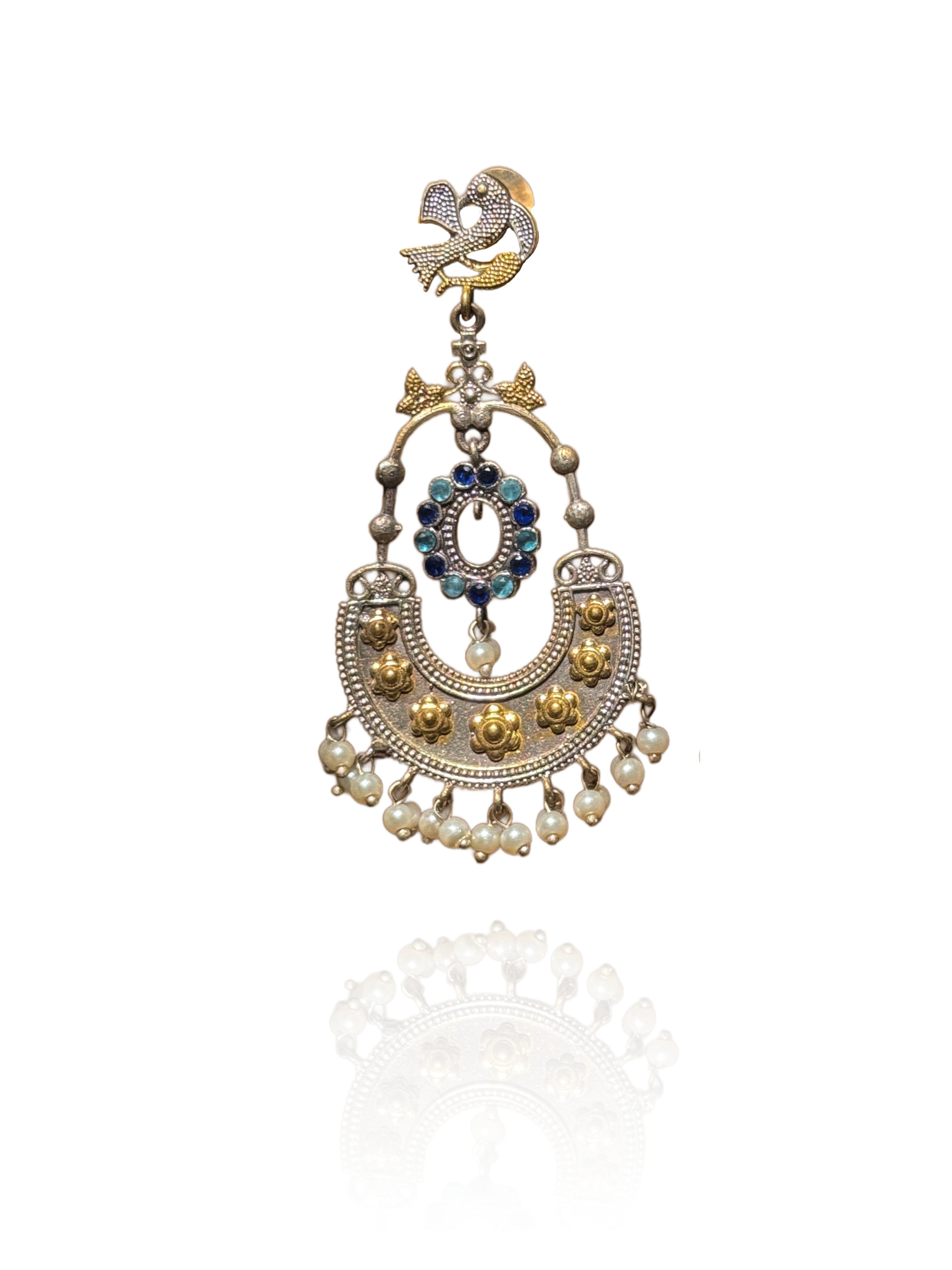 PEACOCK ROYALTY DUAL-TONE CHANDBALI EARRINGS
