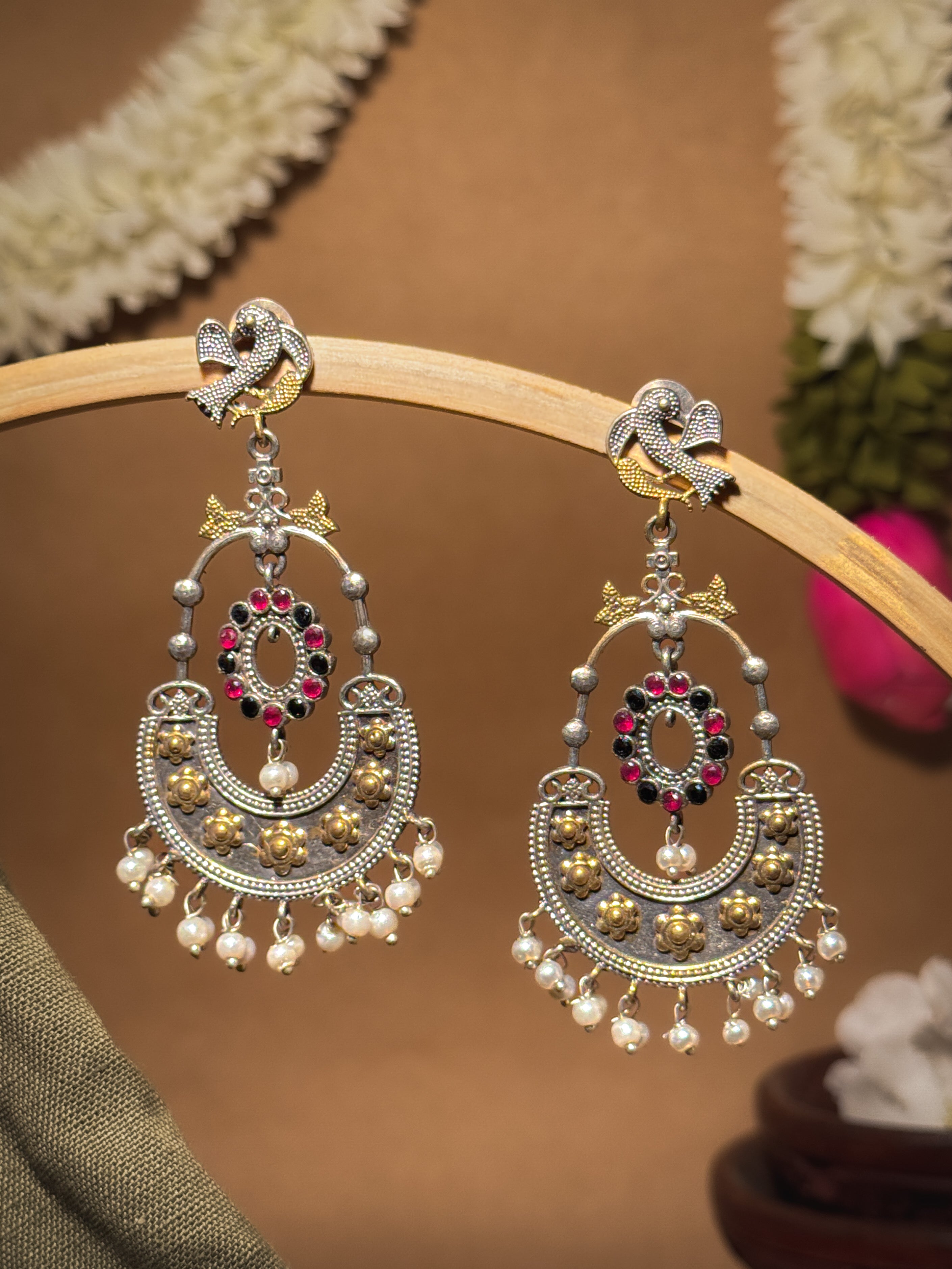 PEACOCK ROYALTY DUAL-TONE CHANDBALI EARRINGS