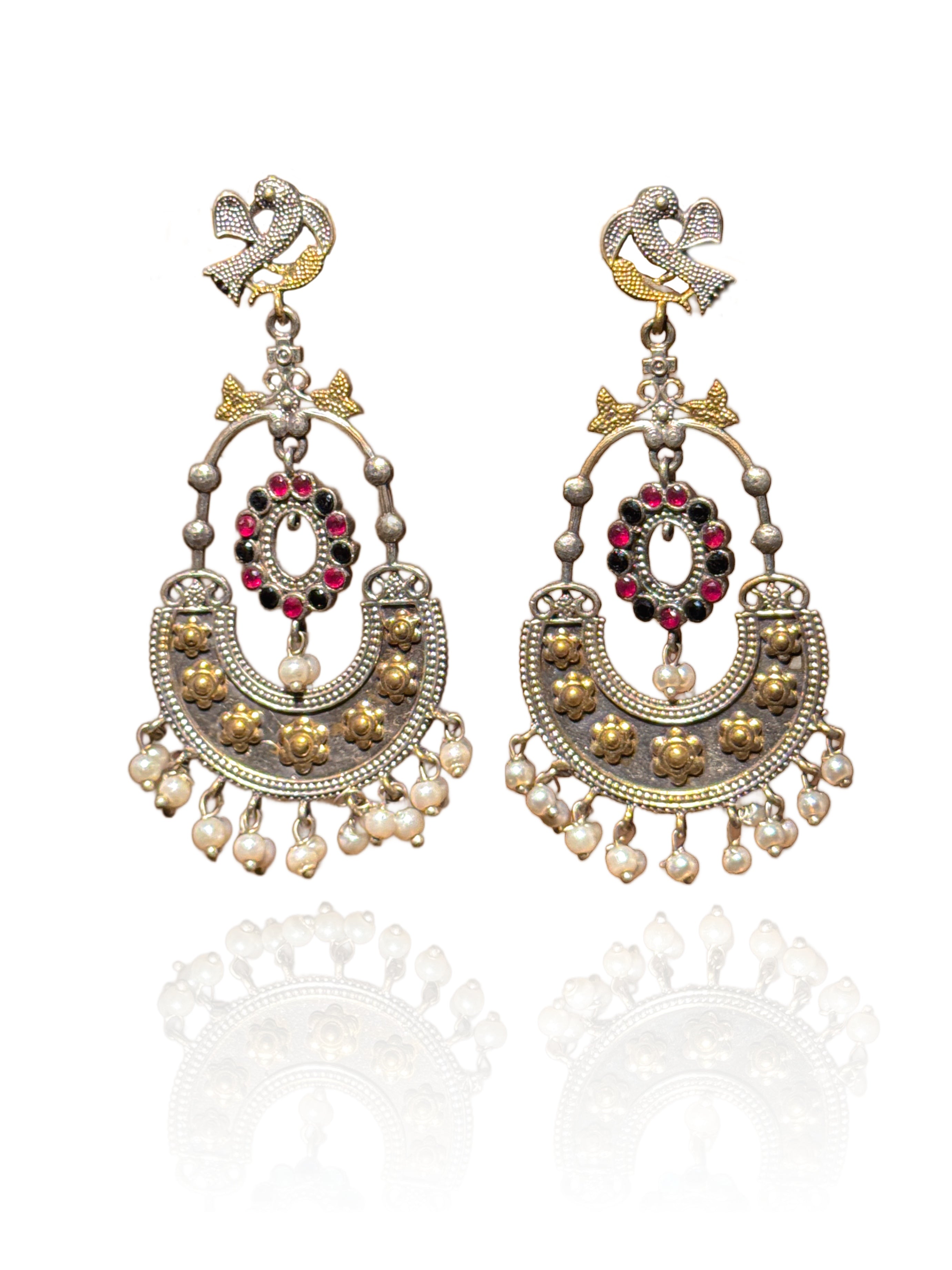PEACOCK ROYALTY DUAL-TONE CHANDBALI EARRINGS