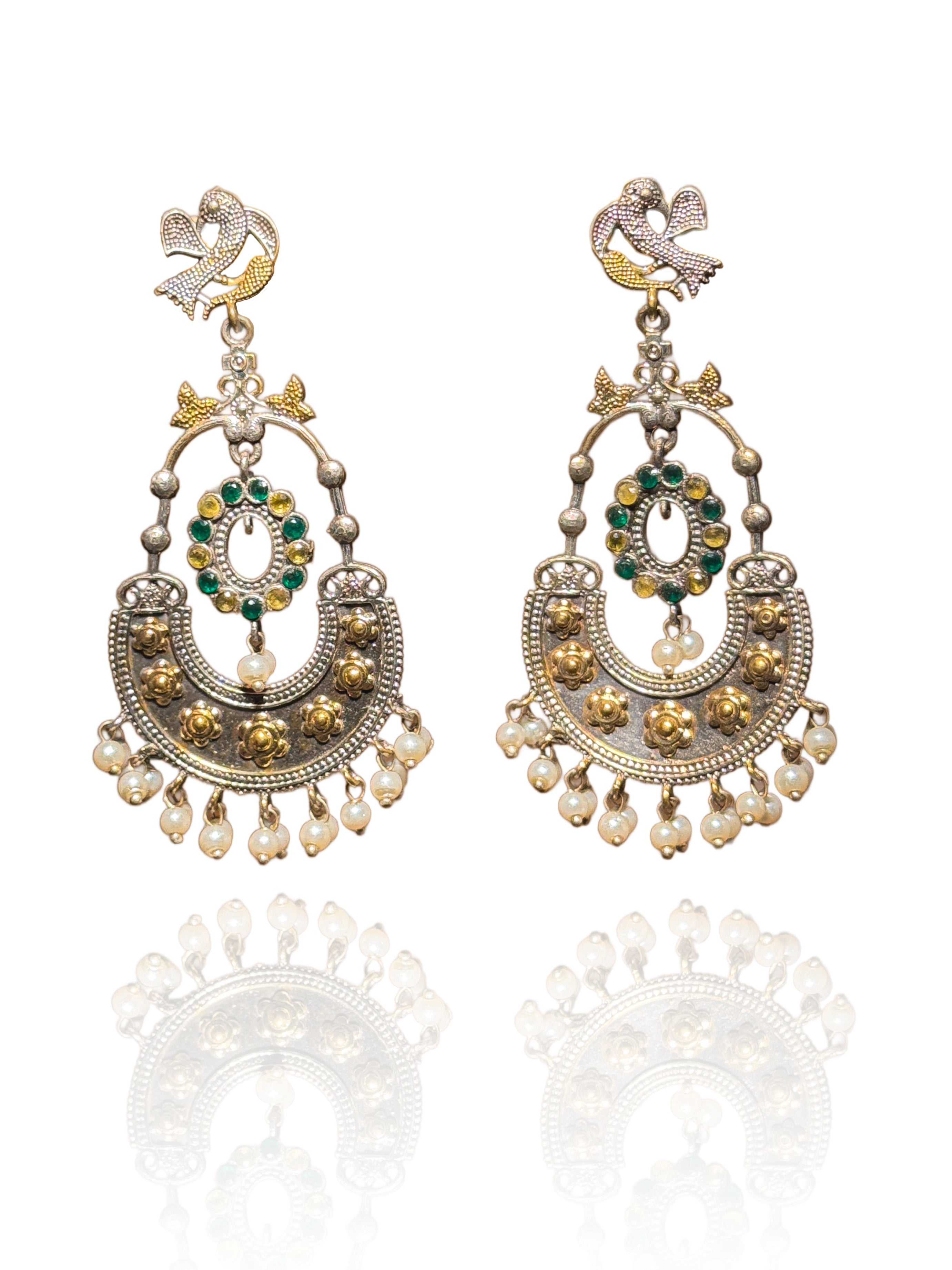 PEACOCK ROYALTY DUAL-TONE CHANDBALI EARRINGS
