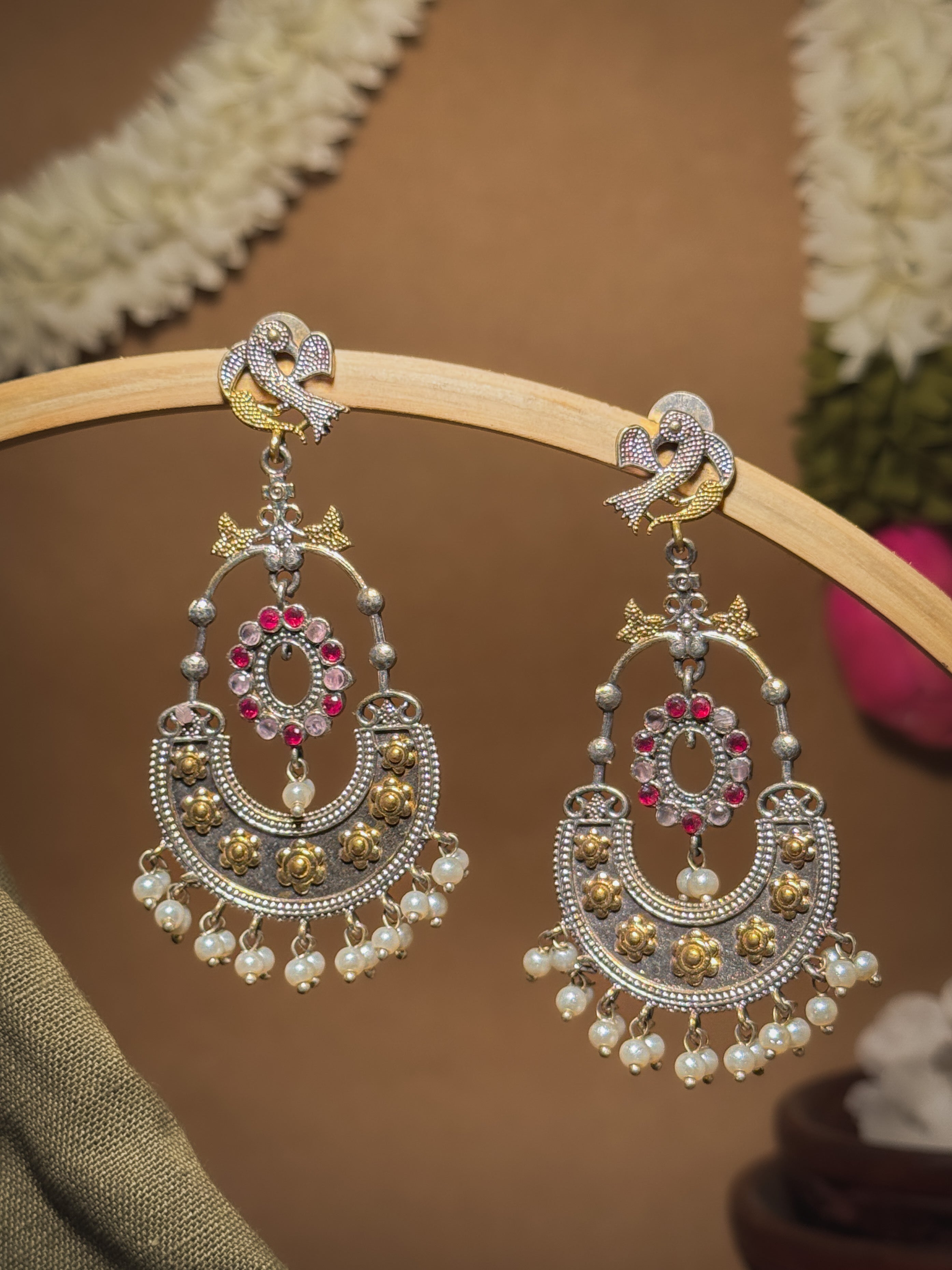 PEACOCK ROYALTY DUAL-TONE CHANDBALI EARRINGS