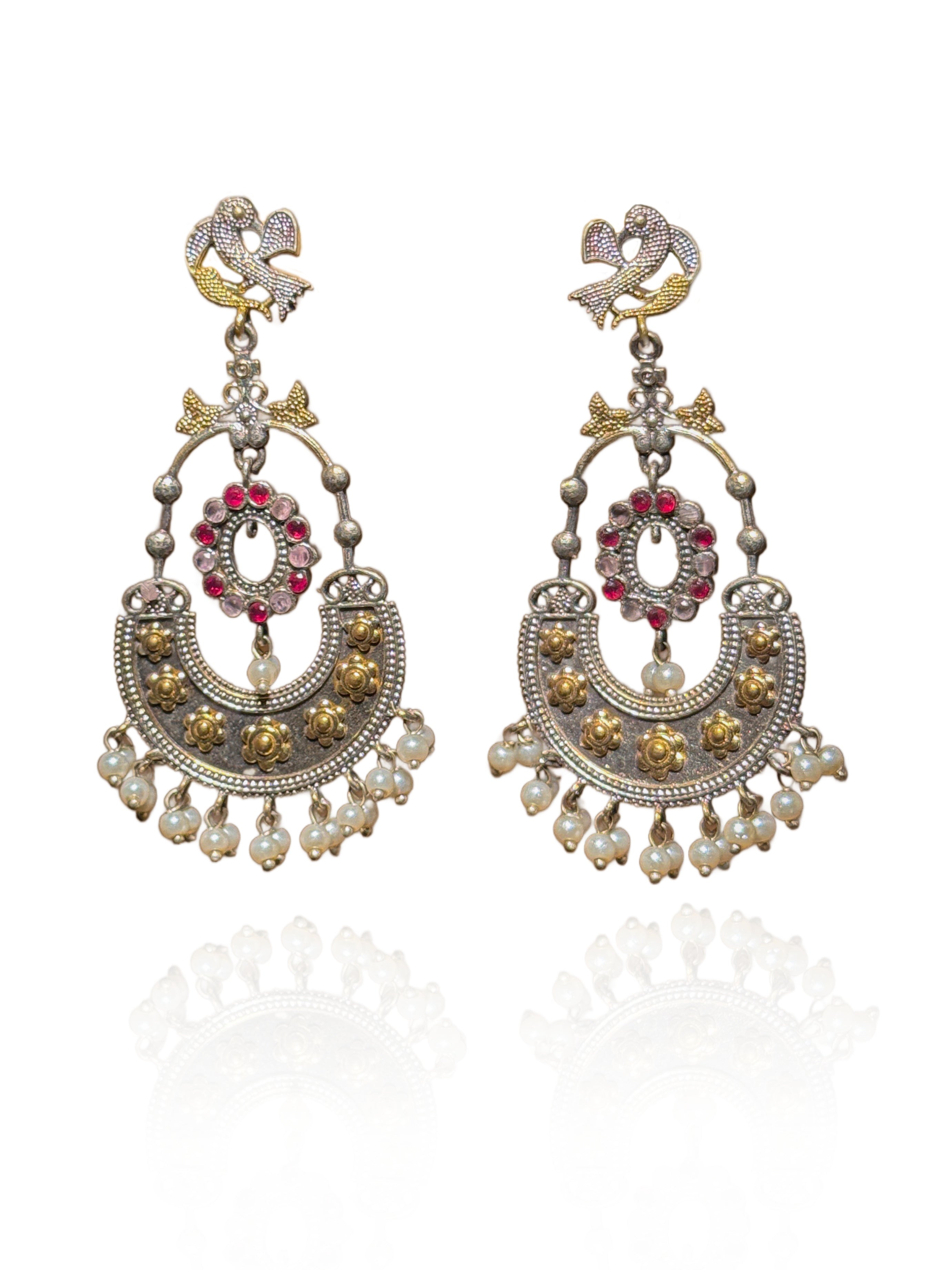 PEACOCK ROYALTY DUAL-TONE CHANDBALI EARRINGS