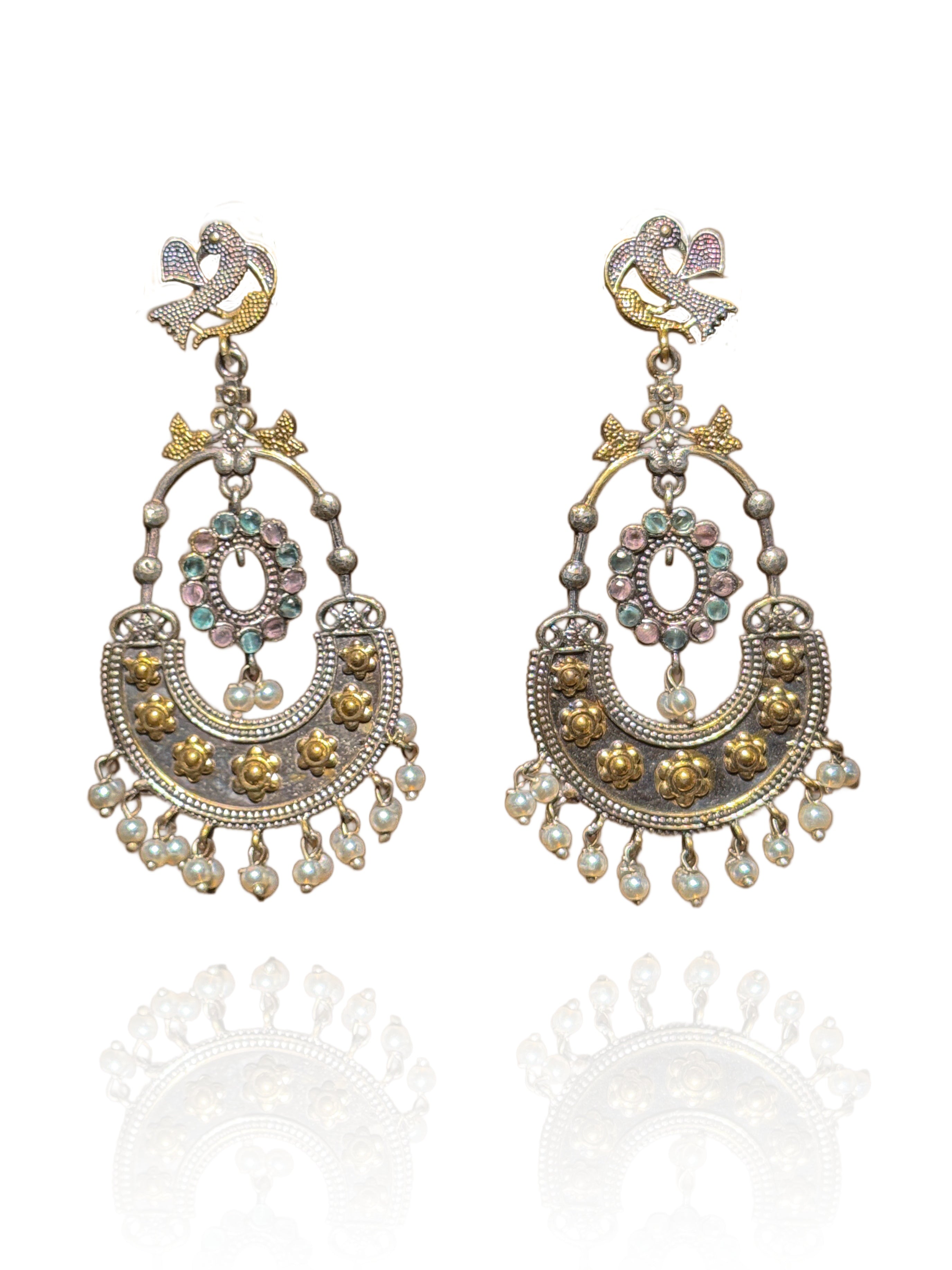 PEACOCK ROYALTY DUAL-TONE CHANDBALI EARRINGS