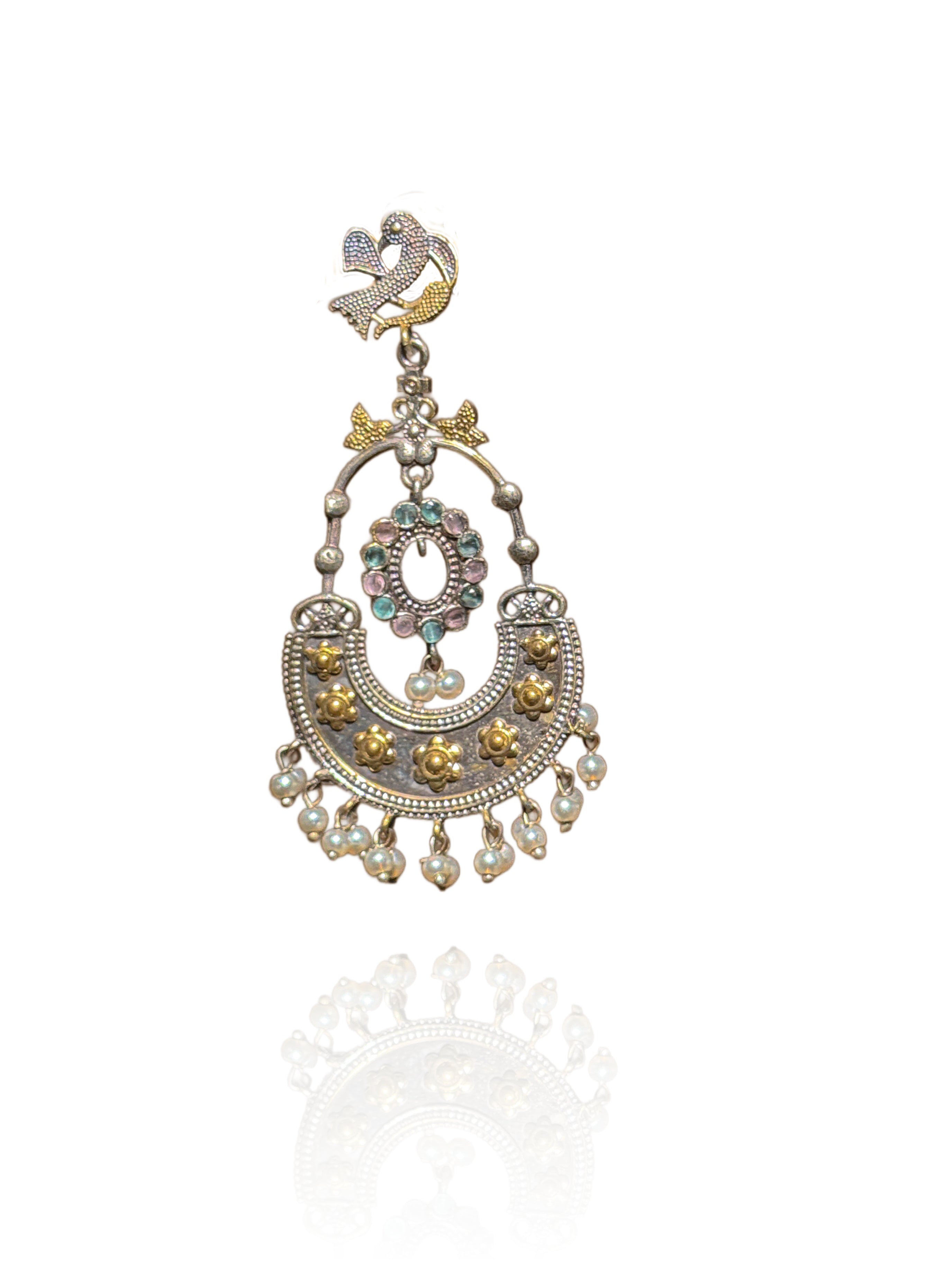 PEACOCK ROYALTY DUAL-TONE CHANDBALI EARRINGS