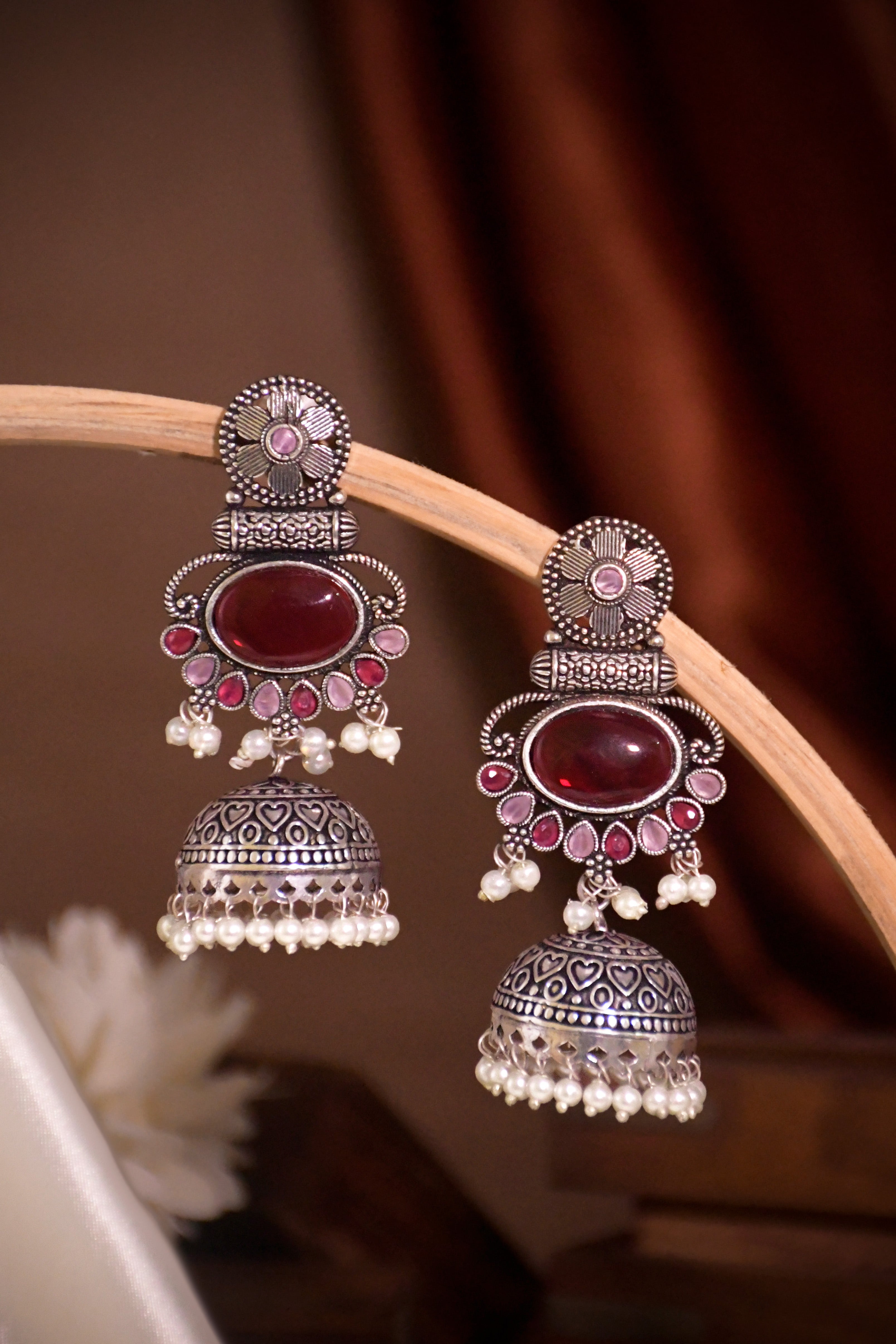 DIA OXIDISED JHUMKA EARRINGS