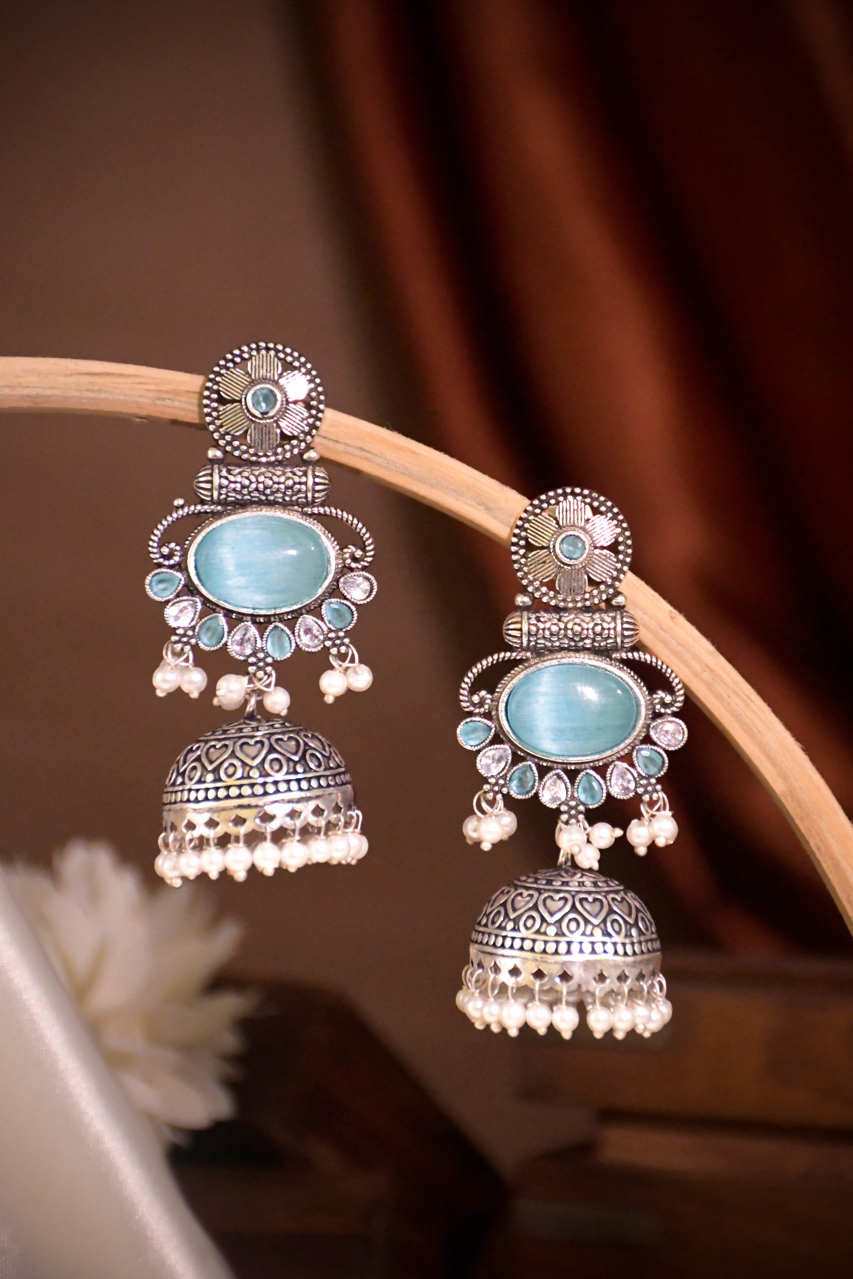 DIA OXIDISED JHUMKA EARRINGS