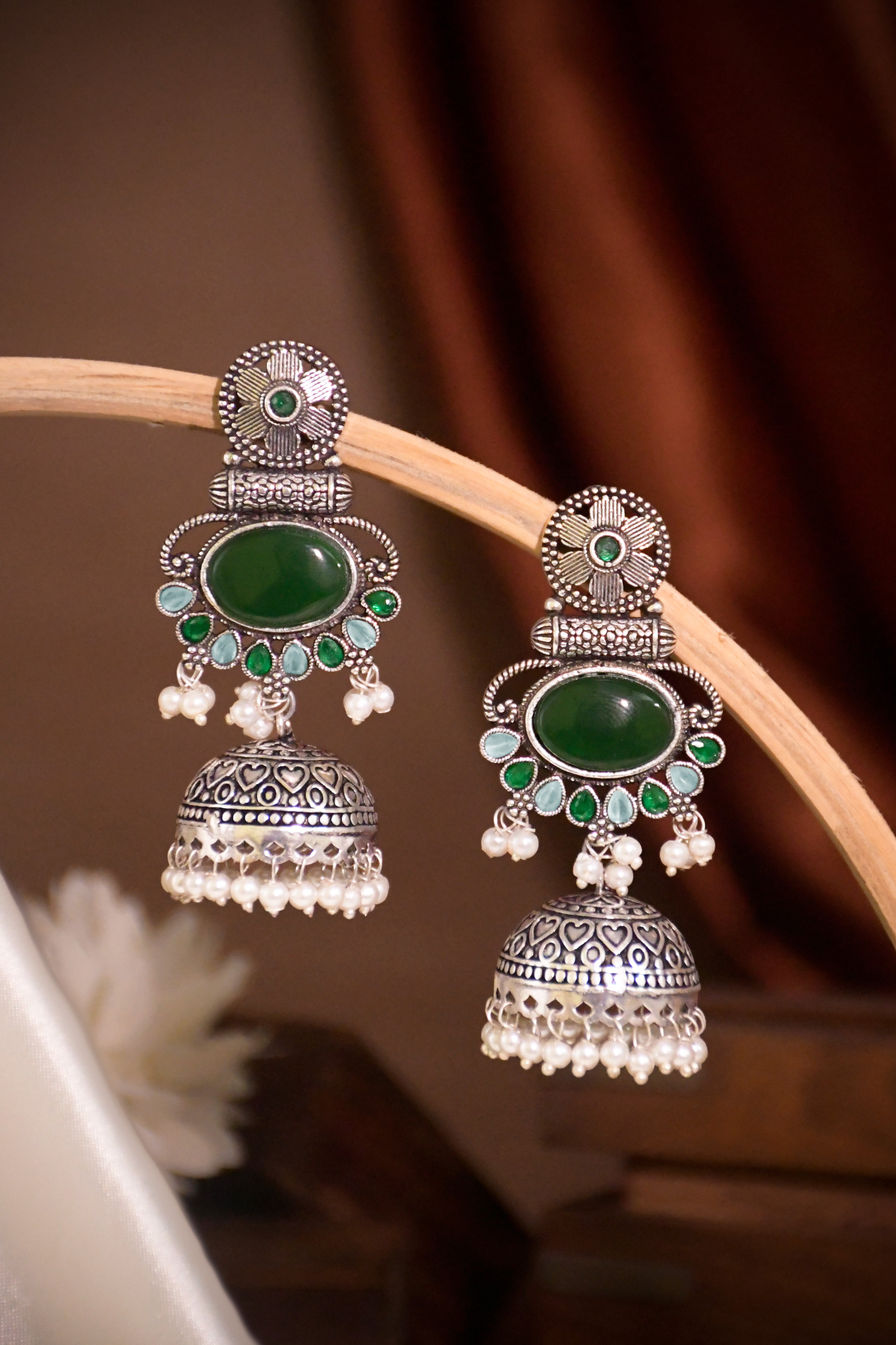 DIA OXIDISED JHUMKA EARRINGS
