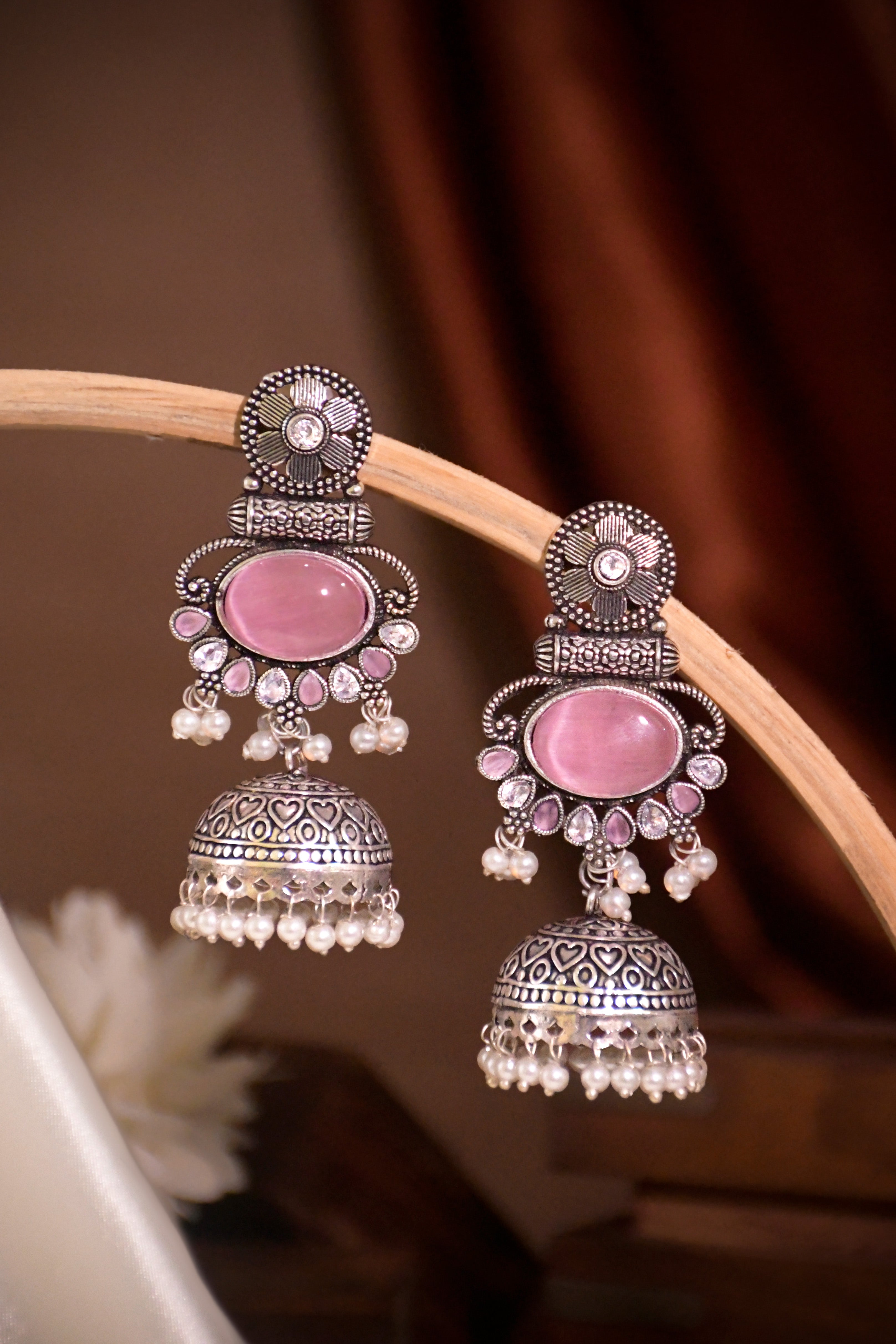 DIA OXIDISED JHUMKA EARRINGS