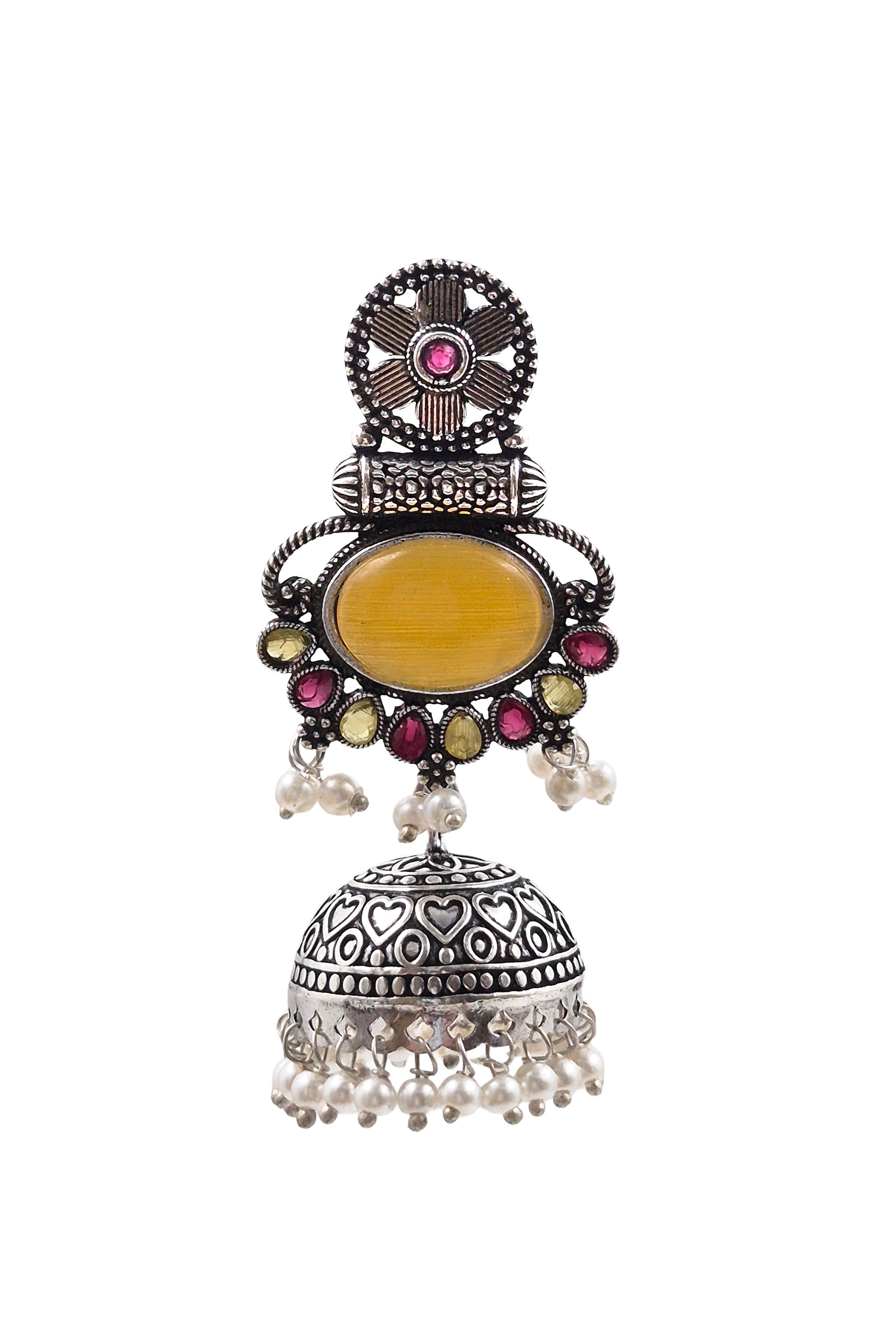 DIA OXIDISED JHUMKA EARRINGS