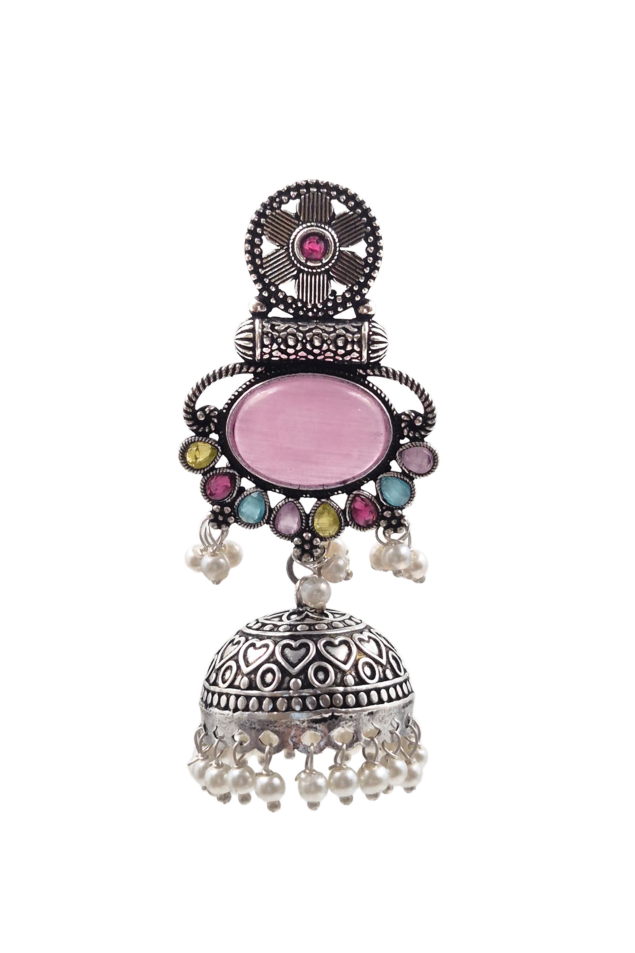 DIA OXIDISED JHUMKA EARRINGS