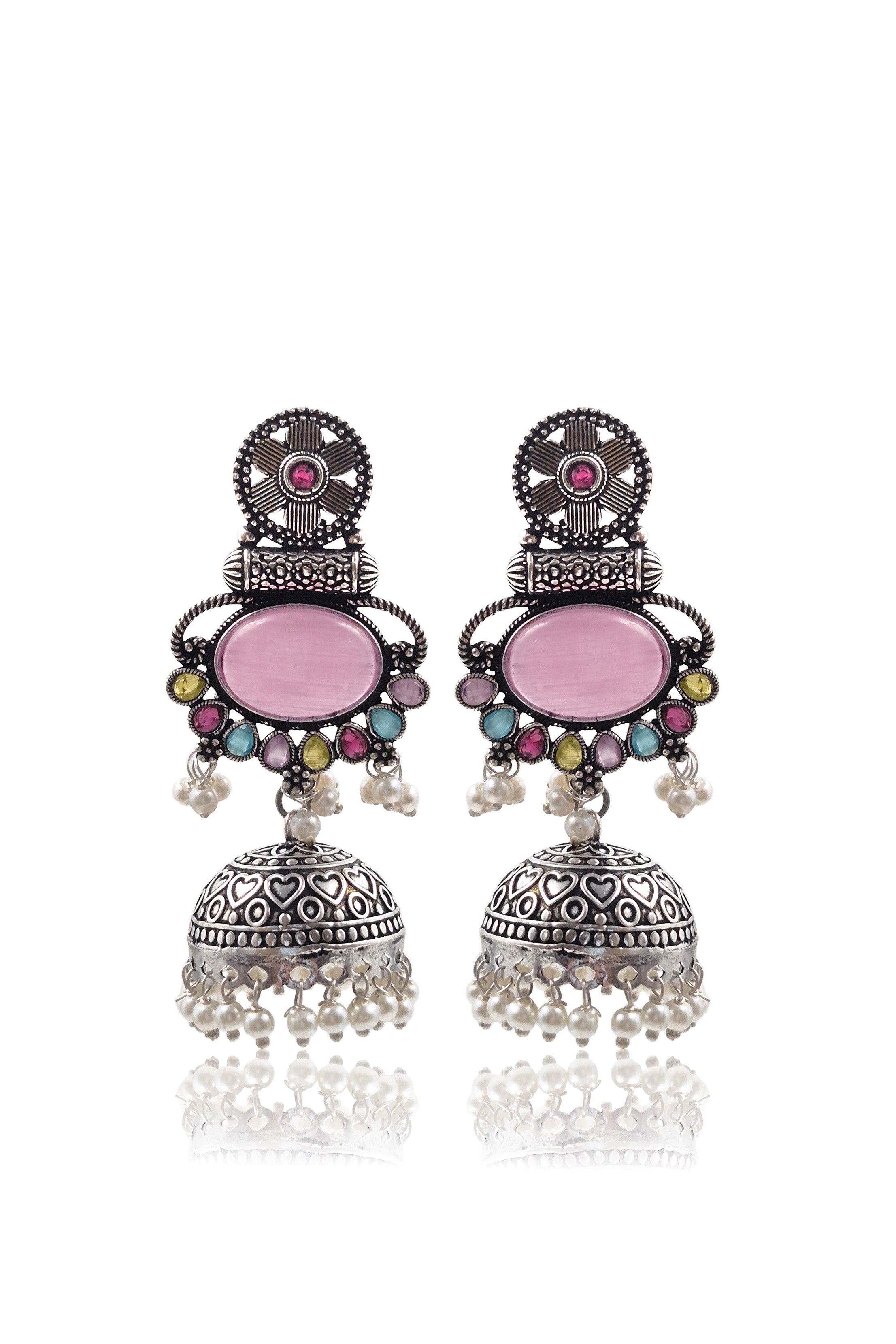 DIA OXIDISED JHUMKA EARRINGS