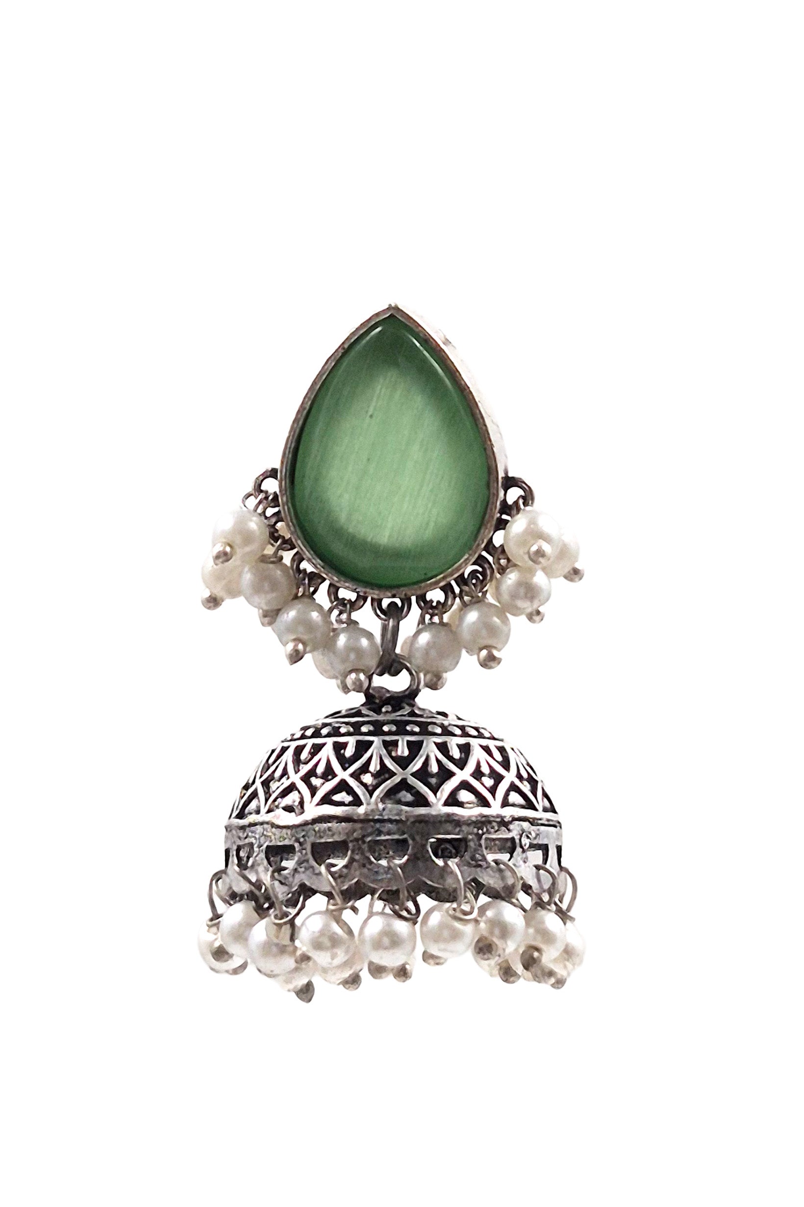 Moon Oxidised Jhumka Earrings