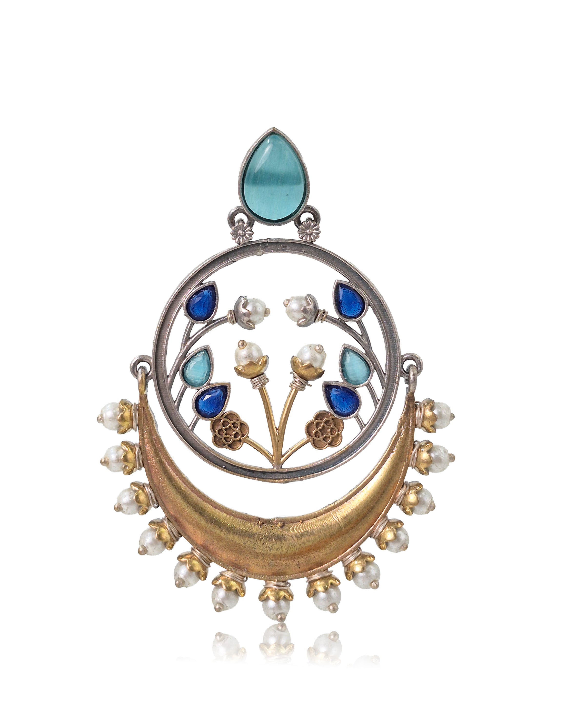 Aarvi Dual-Tone Crescent Floral Dangler Earrings