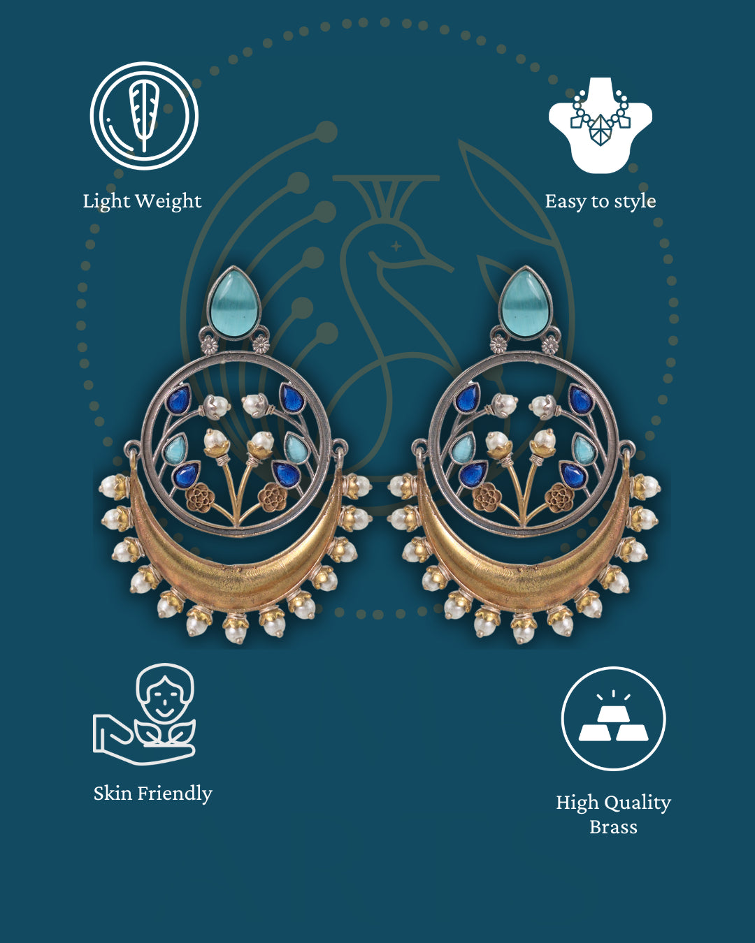 Aarvi Dual-Tone Crescent Floral Dangler Earrings