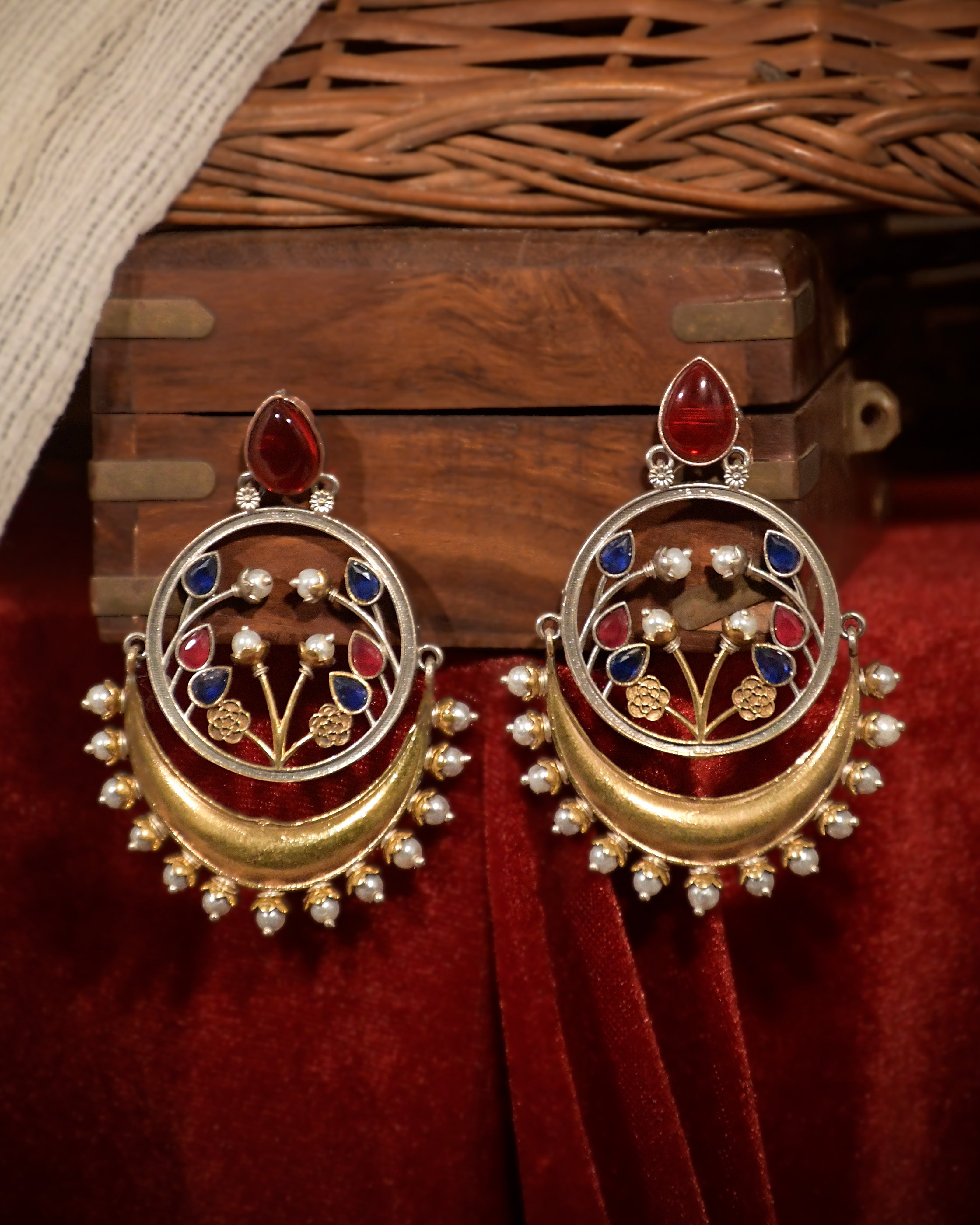 Aarvi Dual-Tone Crescent Floral Dangler Earrings