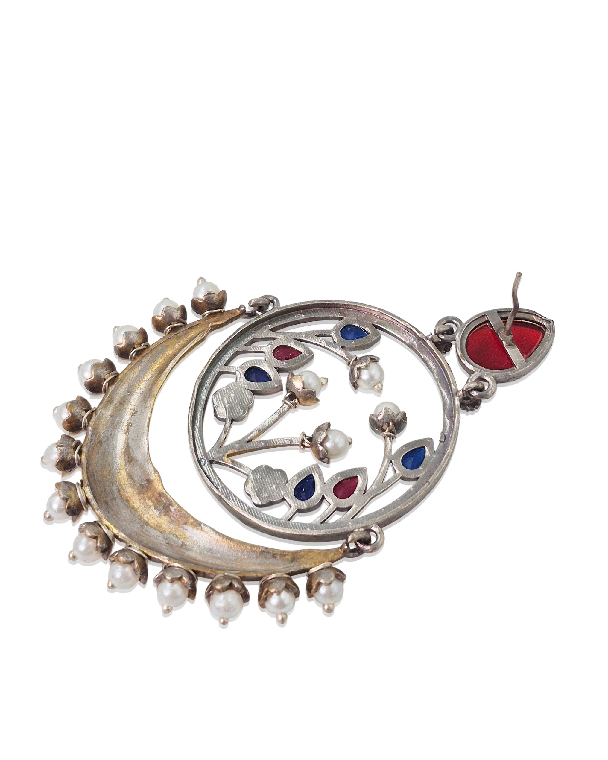 Aarvi Dual-Tone Crescent Floral Dangler Earrings