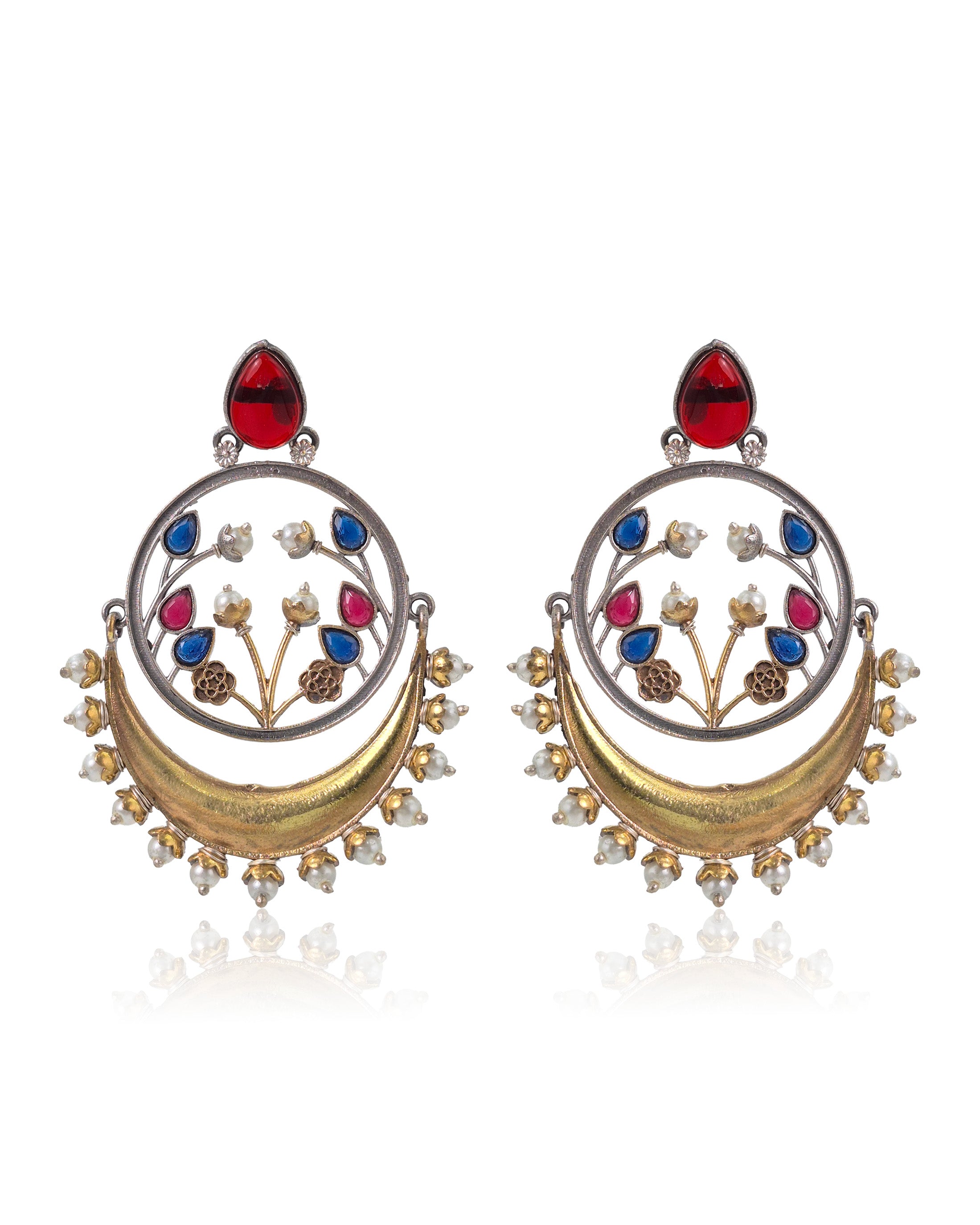Aarvi Dual-Tone Crescent Floral Dangler Earrings