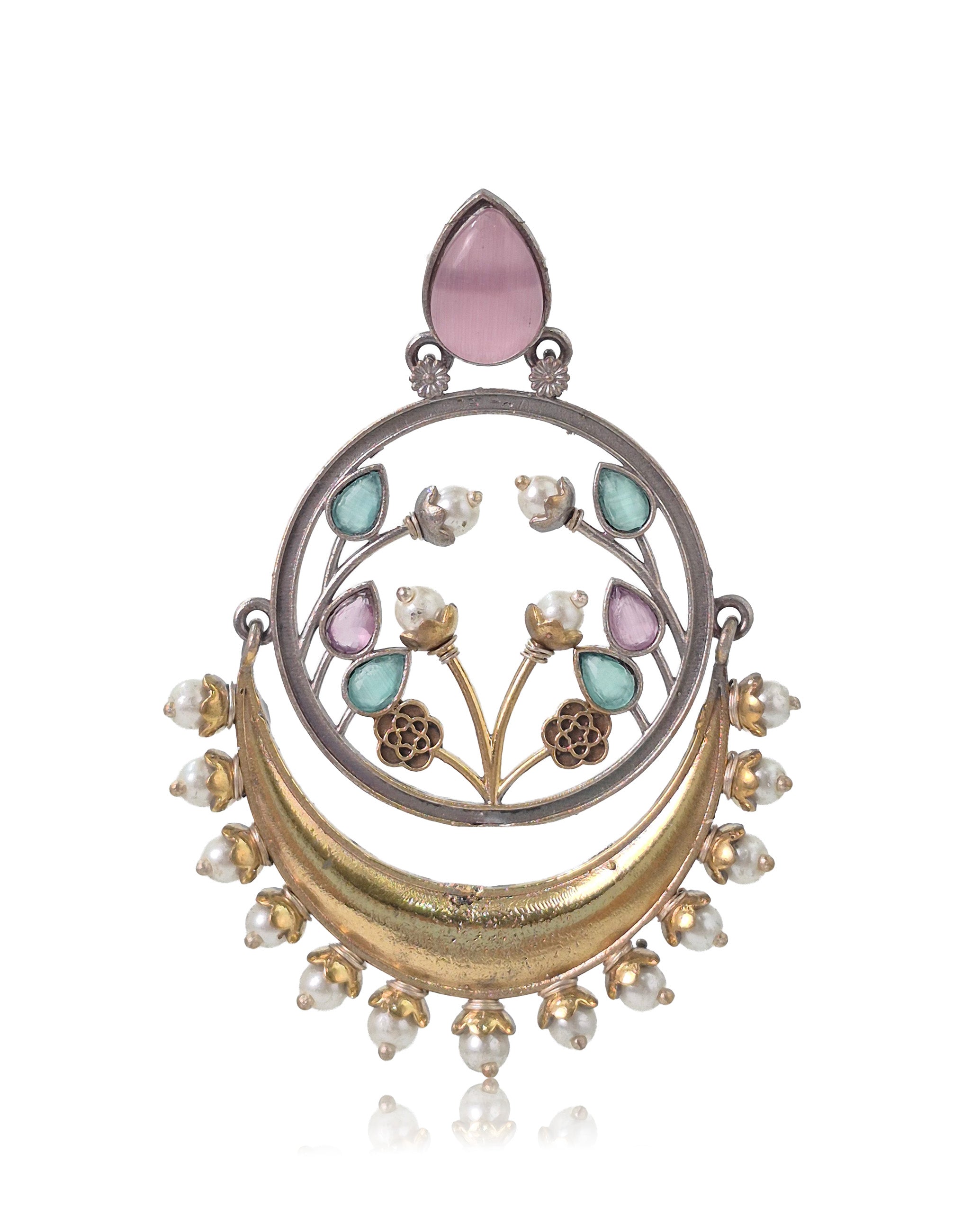 Aarvi Dual-Tone Crescent Floral Dangler Earrings