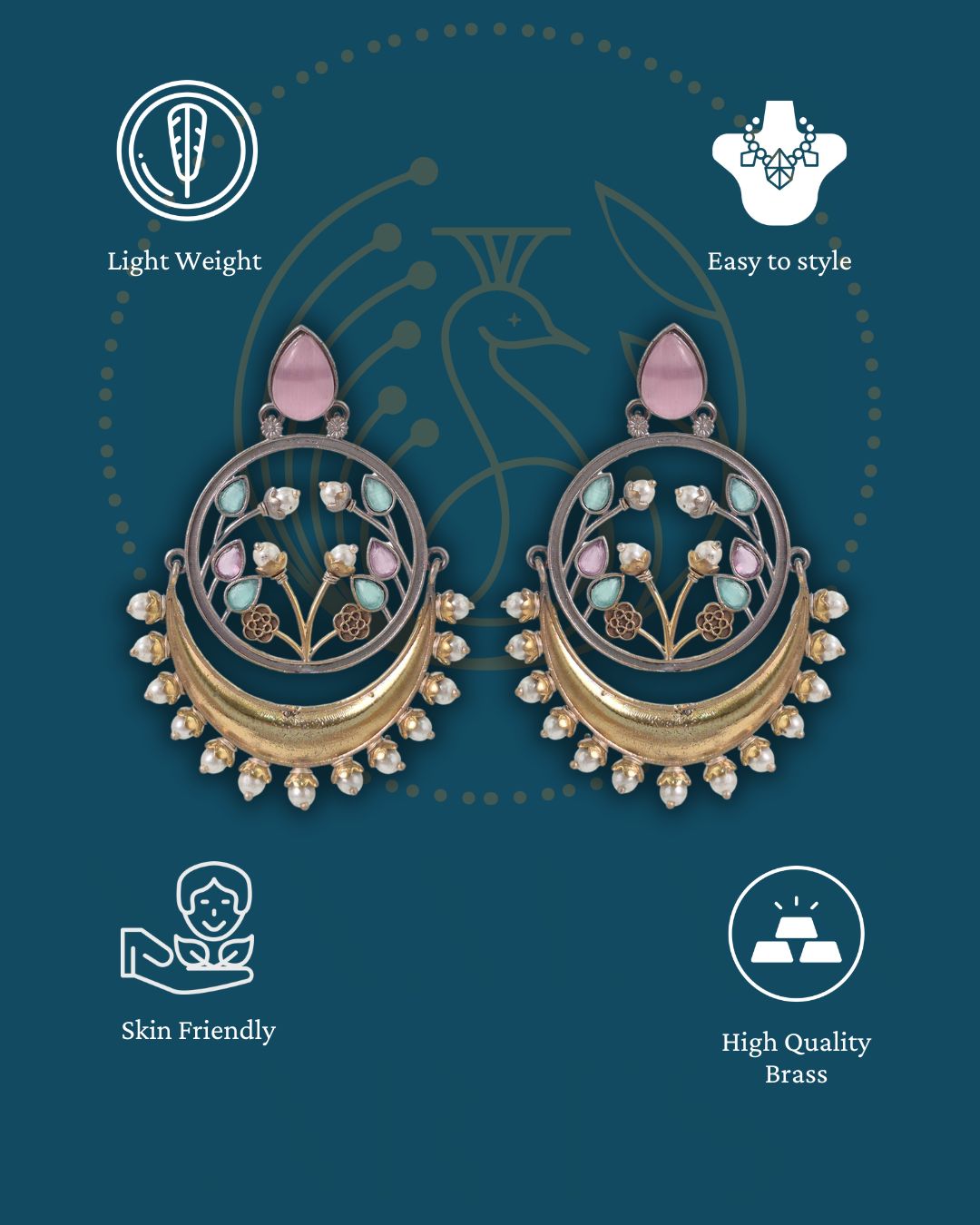 Aarvi Dual-Tone Crescent Floral Dangler Earrings