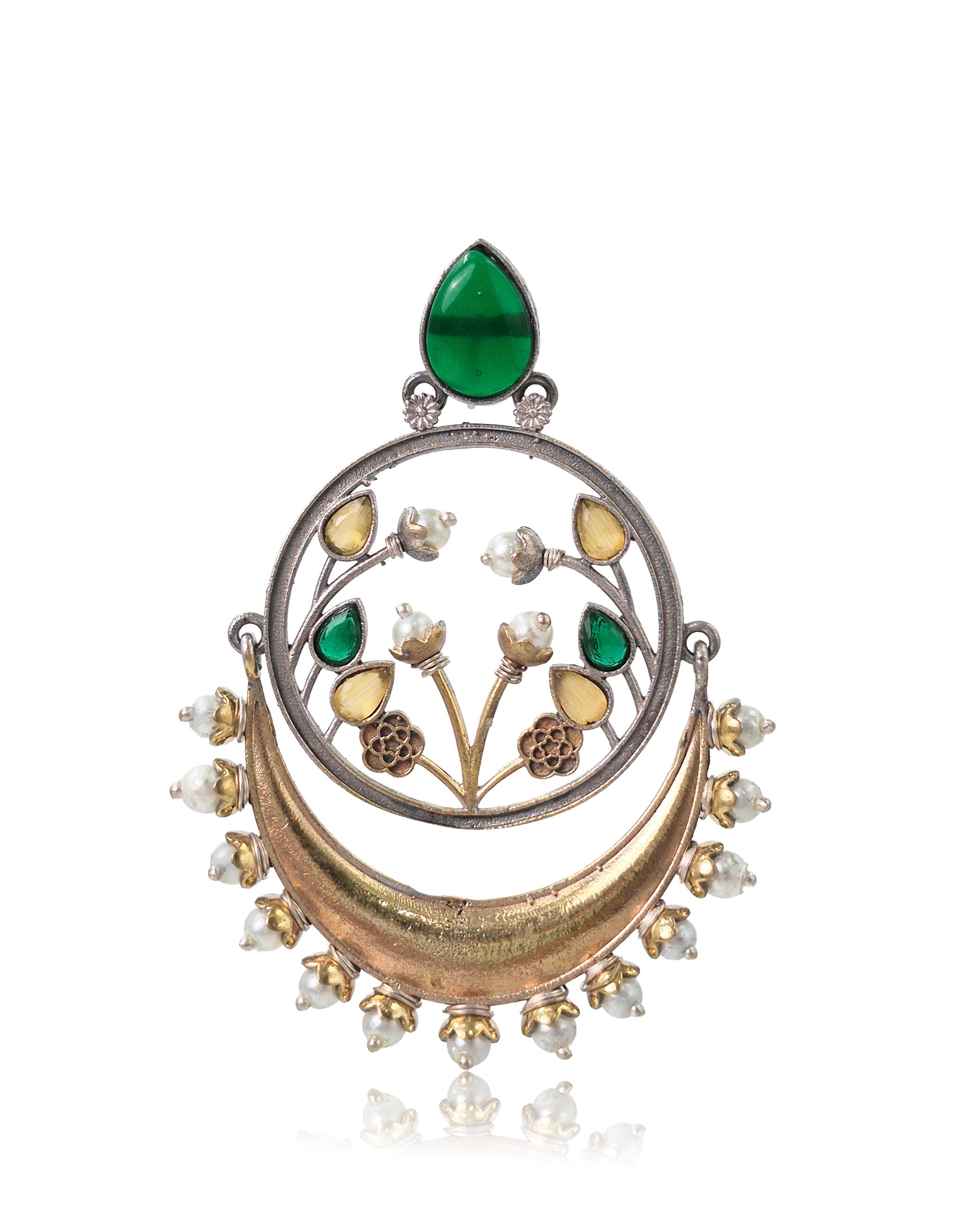 Aarvi Dual-Tone Crescent Floral Dangler Earrings