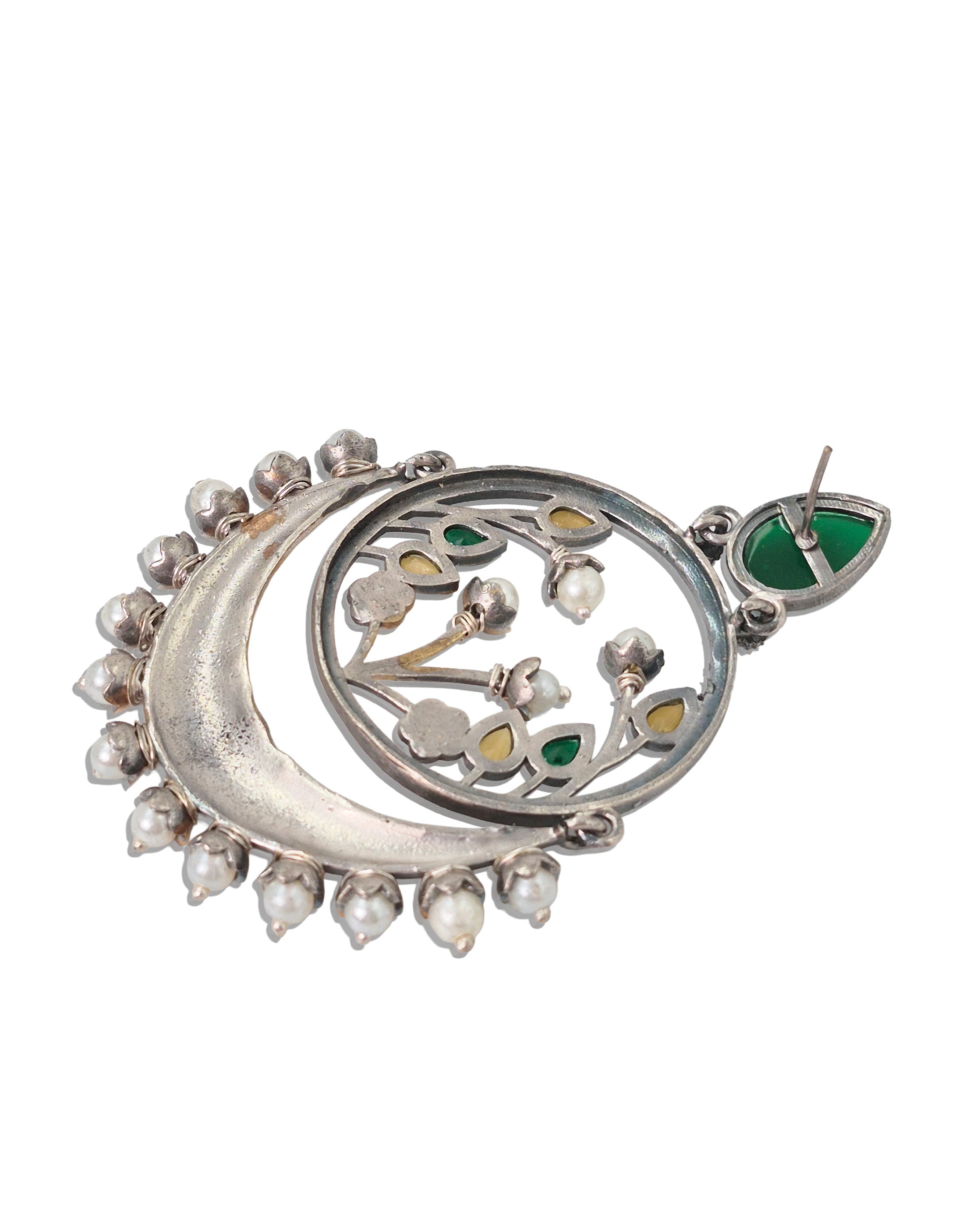 Aarvi Dual-Tone Crescent Floral Dangler Earrings