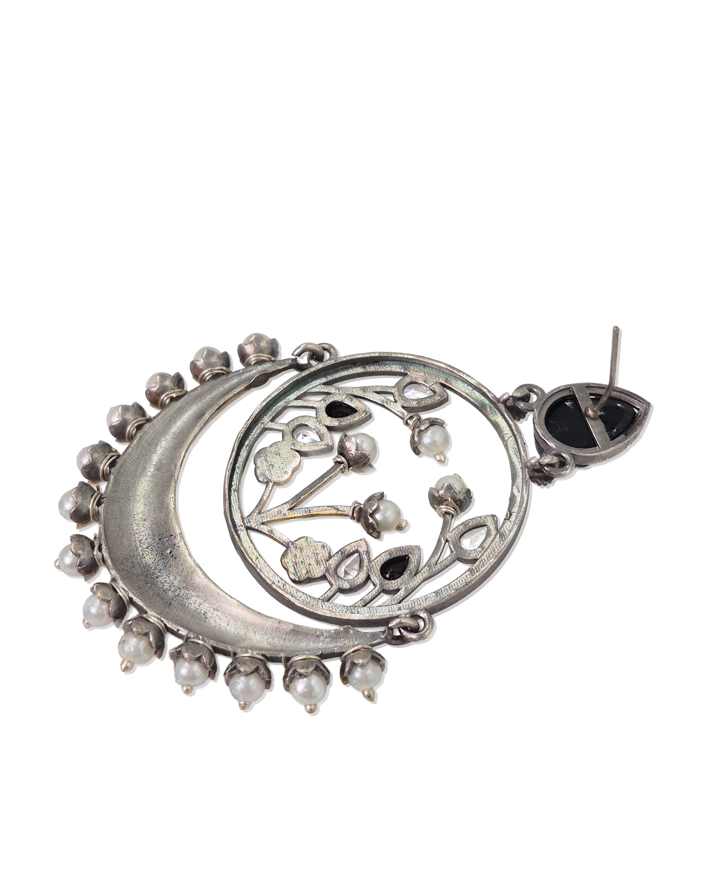 Aarvi Dual-Tone Crescent Floral Dangler Earrings