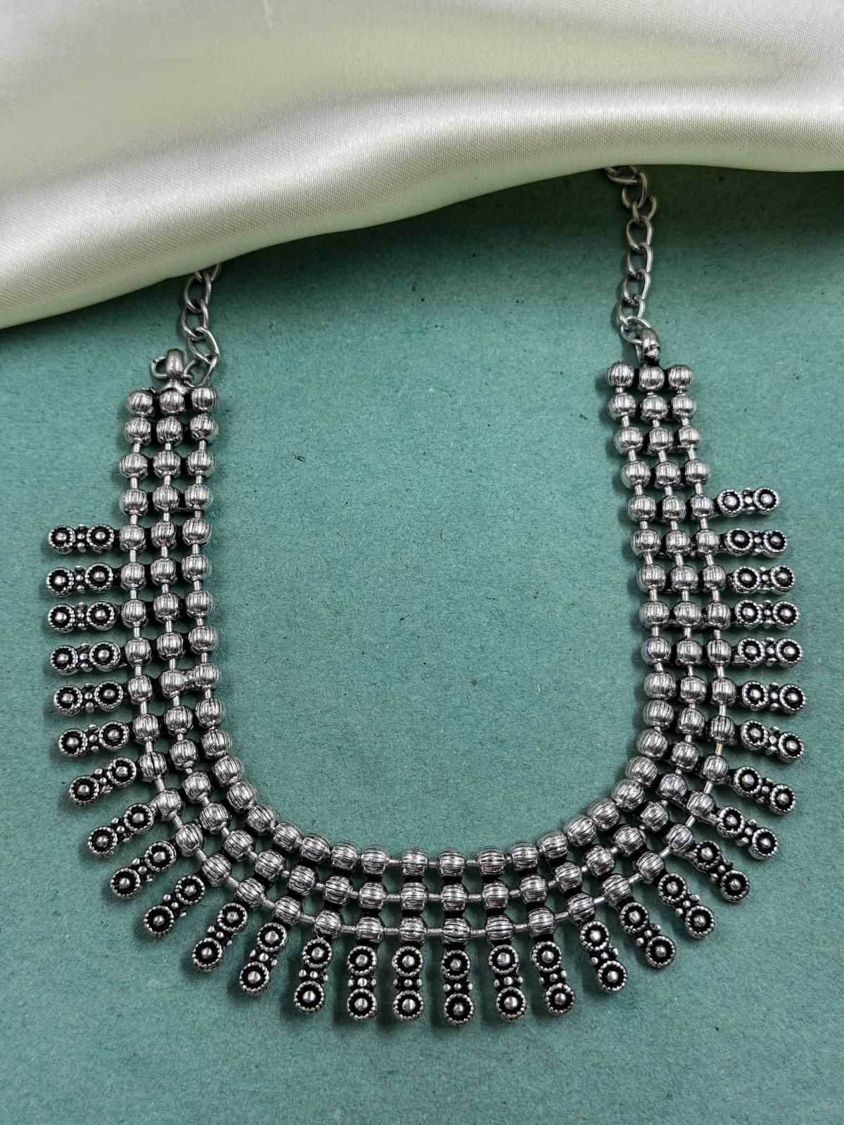 OXIDISED BRASS THREE LINE SHORT NECKLACE