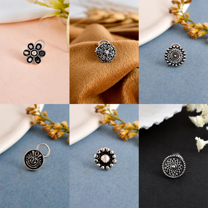 KINJAL OXIDISED PIERCING NOSEPIN COMBO OF 6