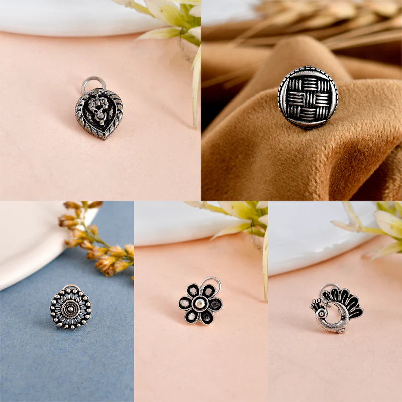 Shreya Oxidised Piercing Nosepin Combo Of 5