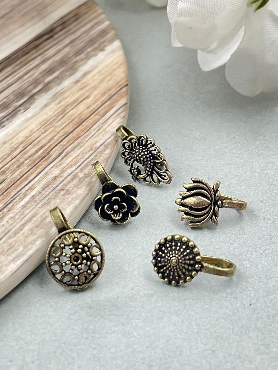 KUHU OXIDISED CLIP ON NOSEPIN COMBO OF 5