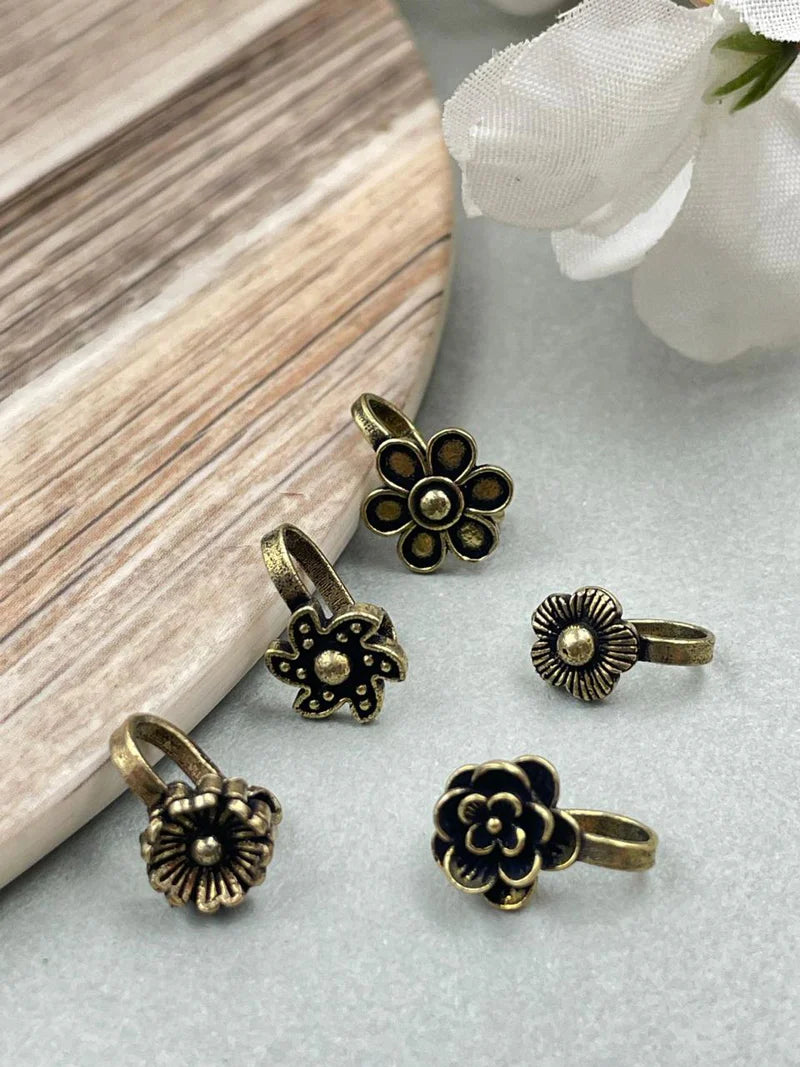 Vishvaa Oxidised Clip On Nosepin Combo Of 5