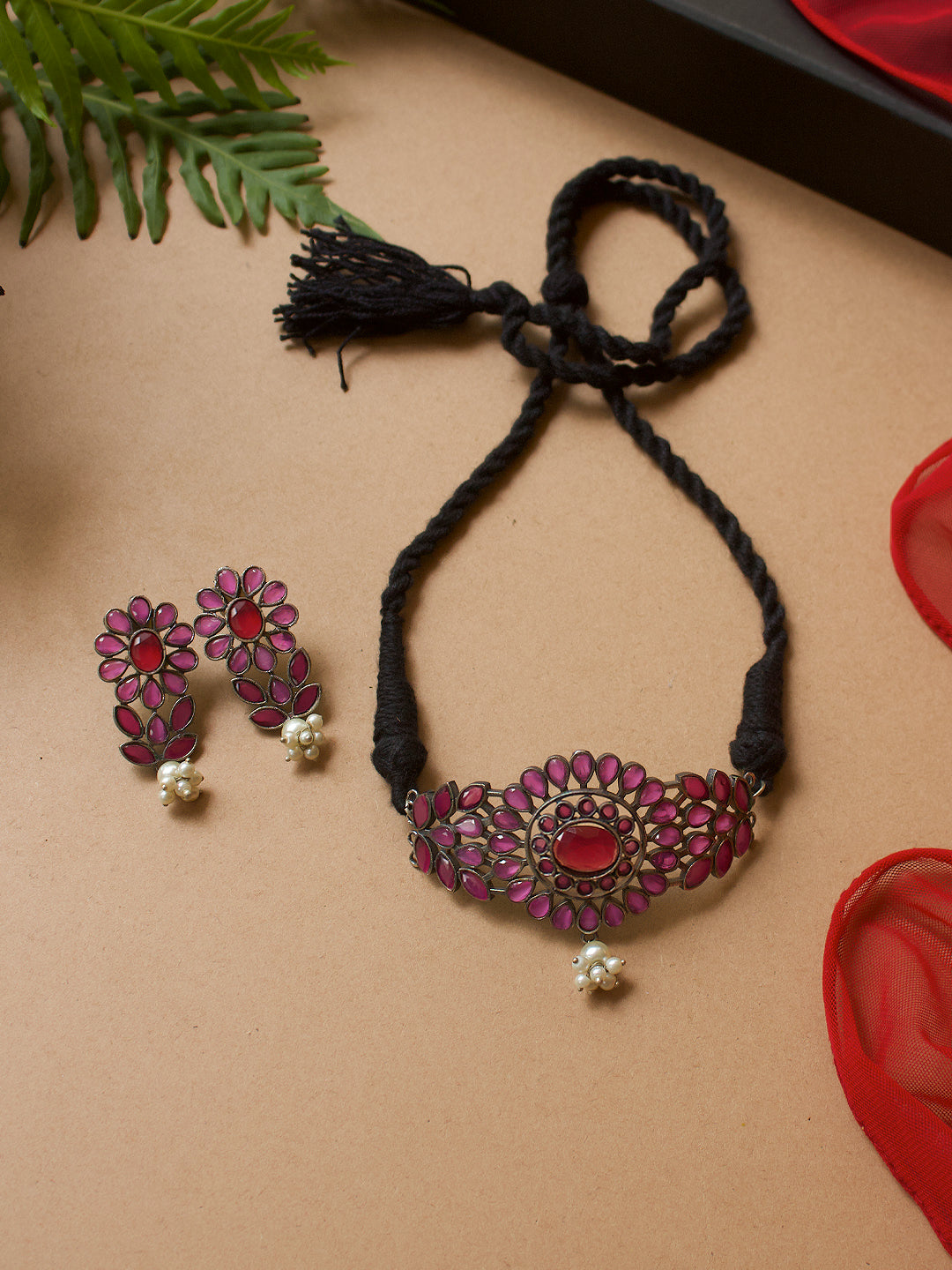 Mahira Silver Lookalike Stone Necklace Set